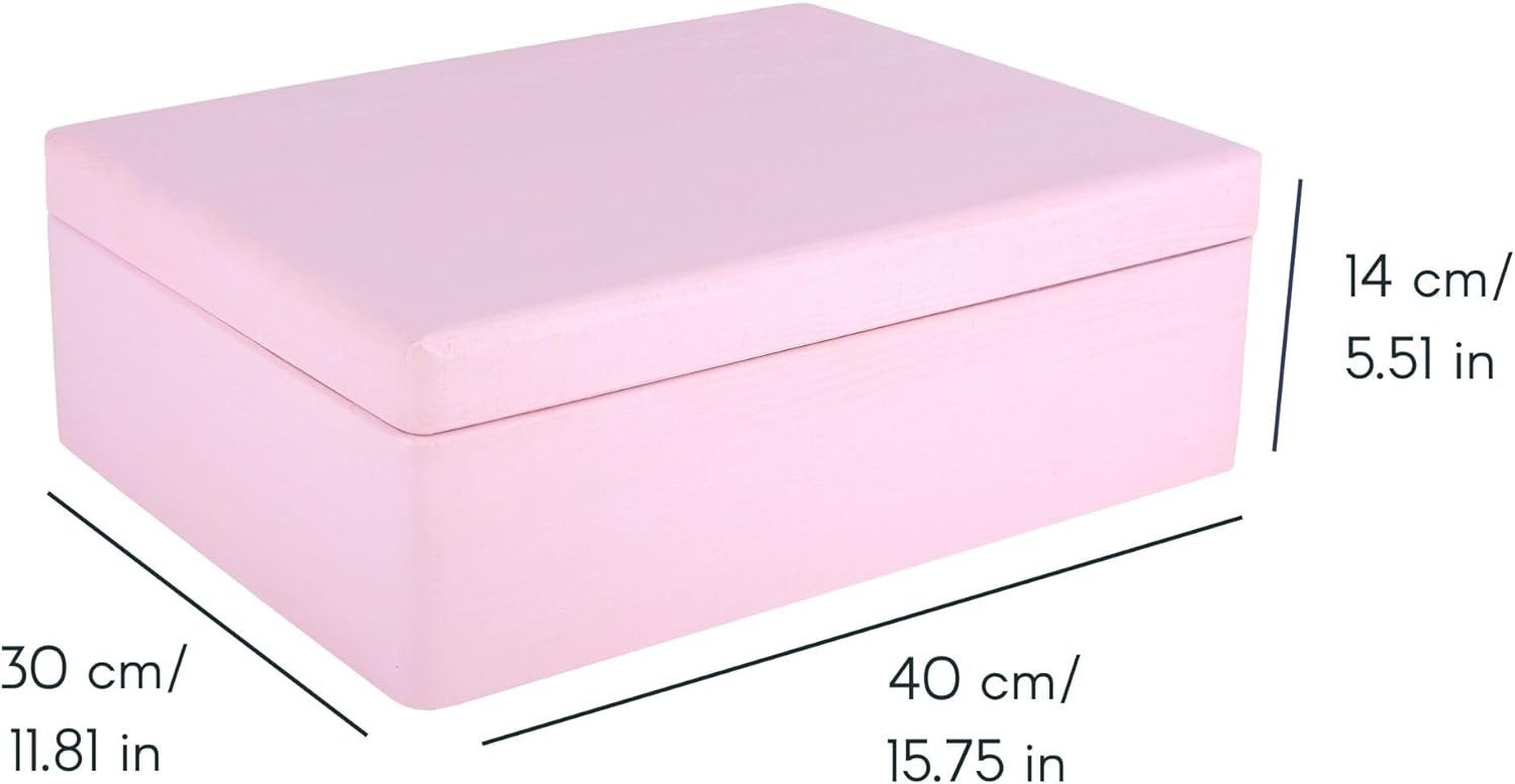 Creative Deco Holzkiste XL Große Holzkiste mit Deckel, 40x30x14 cm, Erinnerungsbox Baby, abgerundete Kanten