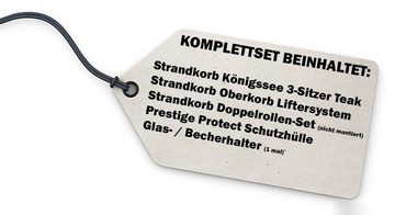 bene living Strandkorb Königssee 3-Sitzer Teak - PE shell - Modell 504, BxTxH: 170x95x170 cm, Volllieger ca. 175 Grad, Ostsee-Strandkorb Komplettset, inkl. Liftersystem und Bullaugen