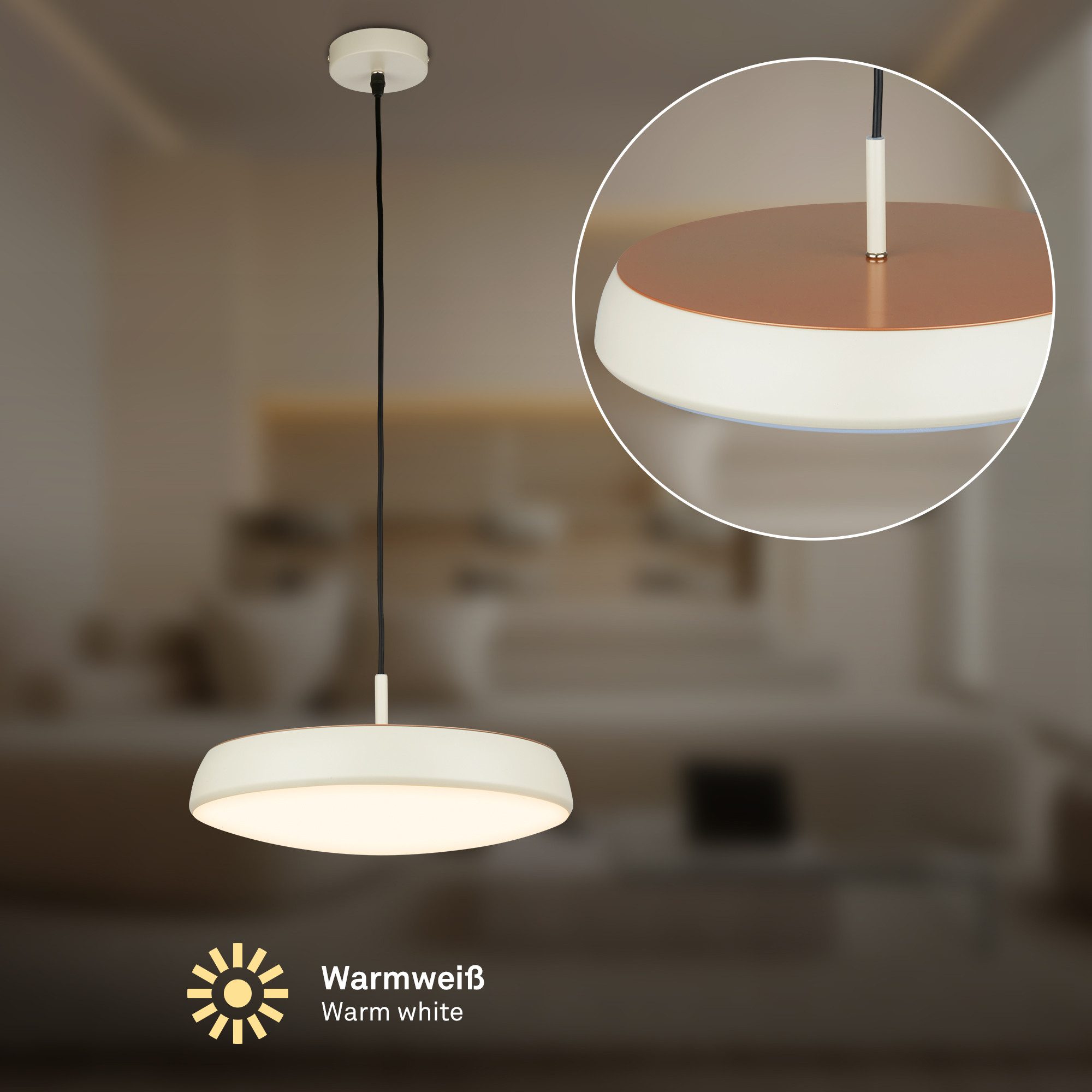Briloner Leuchten LED Pendelleuchte Hängelampe Design Pendelleuchte 1-flammig Wohnzimmer Esszimmer, LED fest integriert, 3000K - Warmweiß, 35x120 cm, Esszimmer, Esstisch, Wohnzimmer, Schlafzimmer