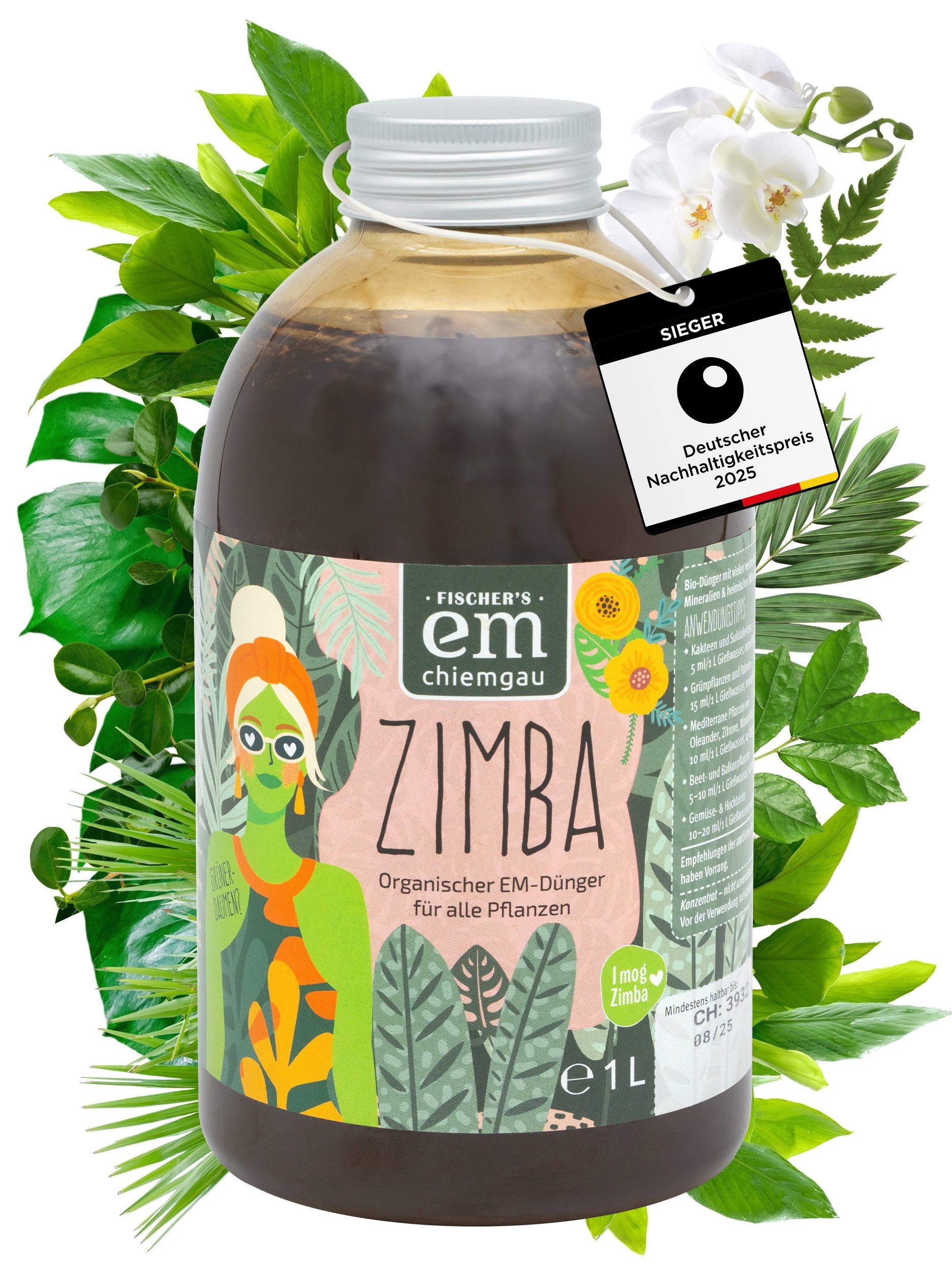 Fischer's EM-Chiemgau Pflanzendünger Zimba organischer Flüssigdünger mit effektiven Mikroorganismen, Unterstützt gesundes und kraftvolles Pflanzenwachstum
