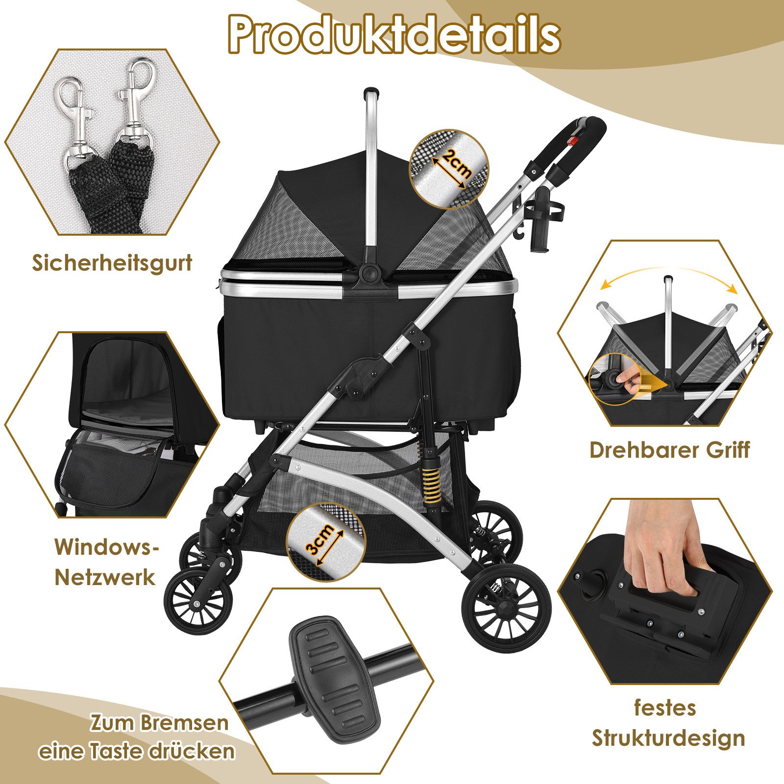 TLGREEN Hundebuggy klappbar, Leichtes Aluminium Gestell und atmungsaktives Mesh, (Hundewagen, Stoßfest & platzsparend für kleine Hunde/Katzen), Ideal für Reisen – Bild 4 von 5