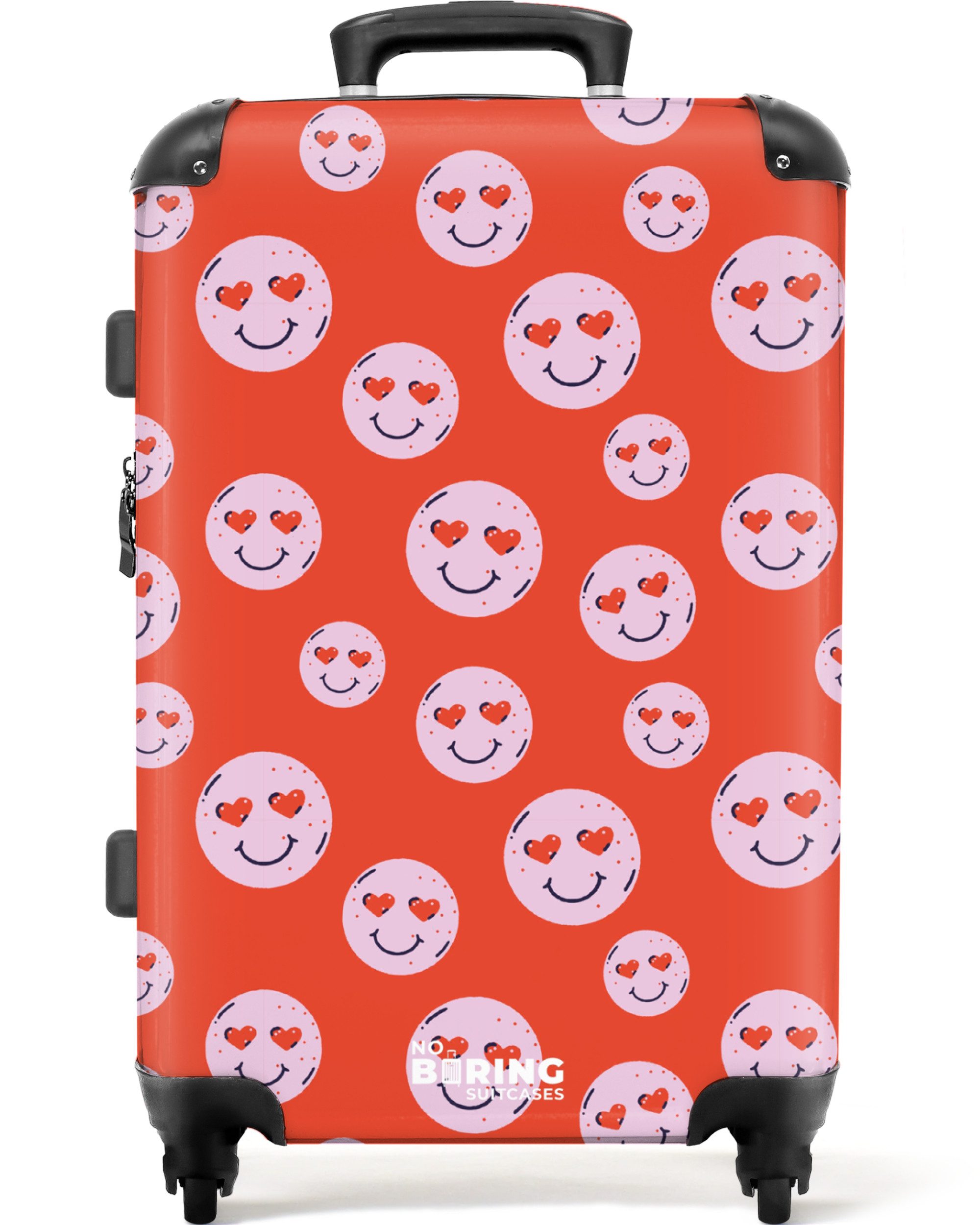 NoBoringSuitcases.com© Hartschalen-Trolley Rot mit rosa Smileys günstig online kaufen