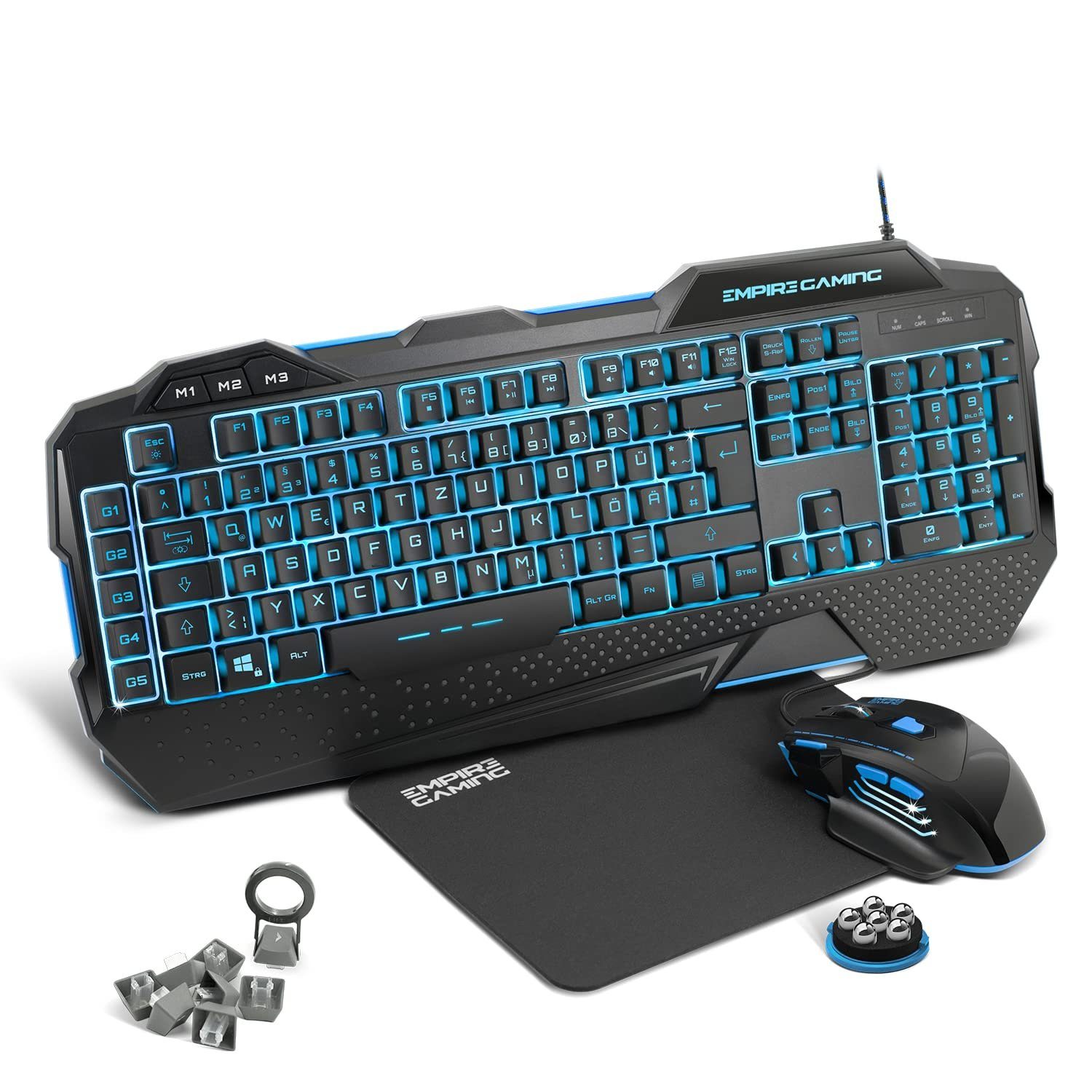 EMPIRE GAMING LED RGB Hintergrundbeleuchtung Tastatur- und Maus-Set, Gamer Deutsches QWERTZ, Halbmechanisch, 7 Tasten 7200 DPI