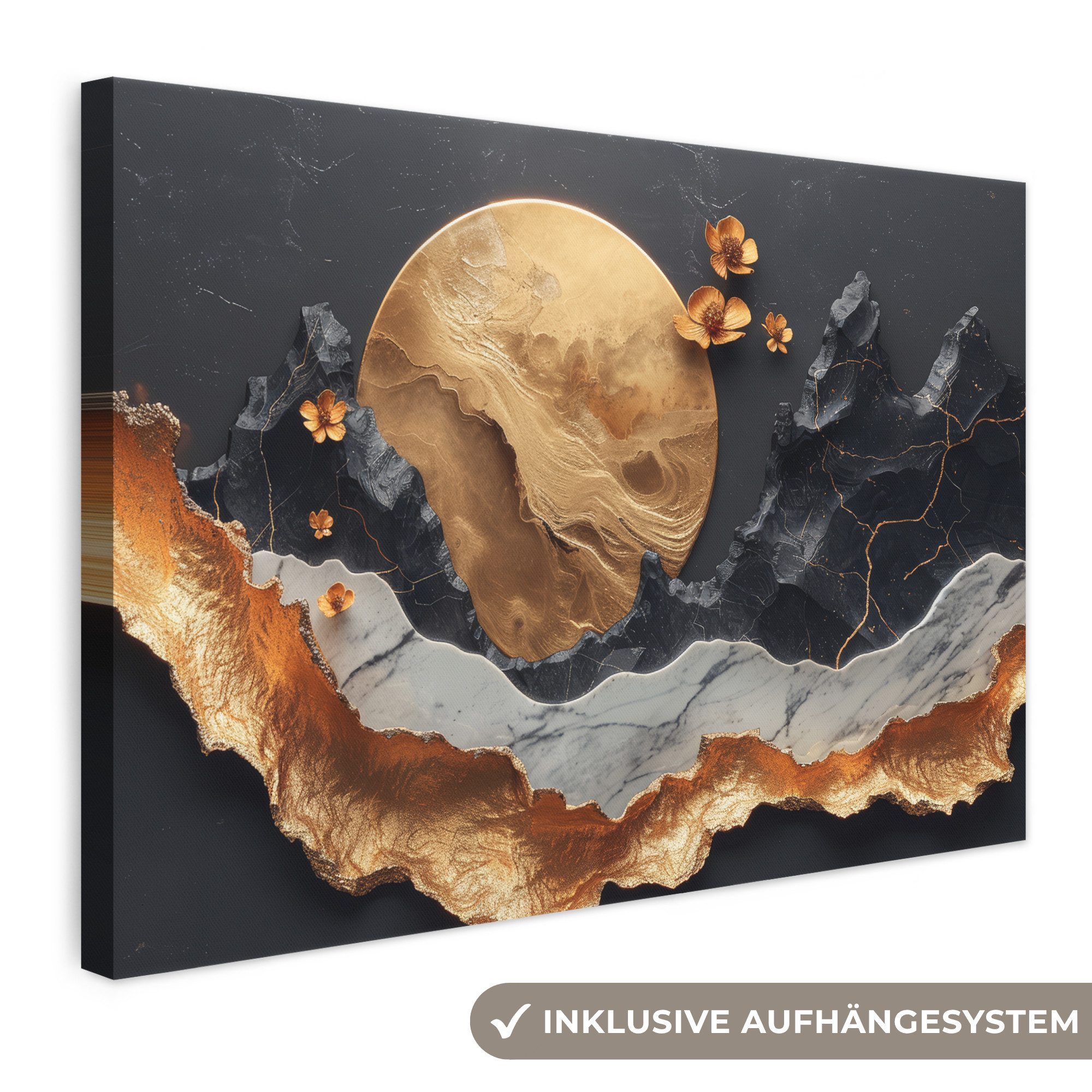 OneMillionCanvasses® Leinwandbild Kunst - Gold - Modern - Abstrakt, Fotodruck (1 St), Leinwand Bilder Klein, Wand Dekoration Aesthetic 30x20 cm