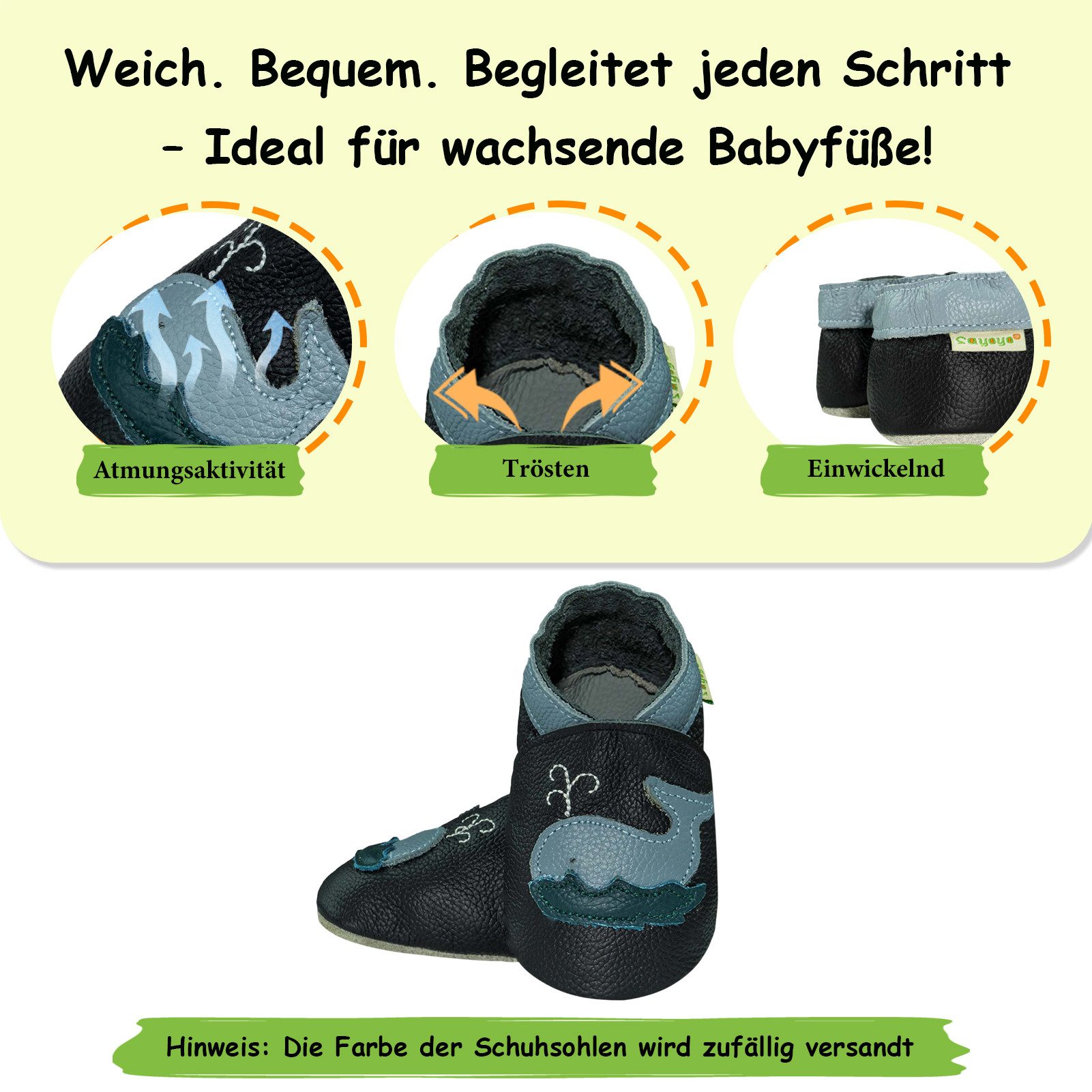 Sayoyo Weiche Leder Krabbelschuhe Lauflernschuhe Hausschuhe Lederpuschen Haie Lauflernschuh (100% Leder)