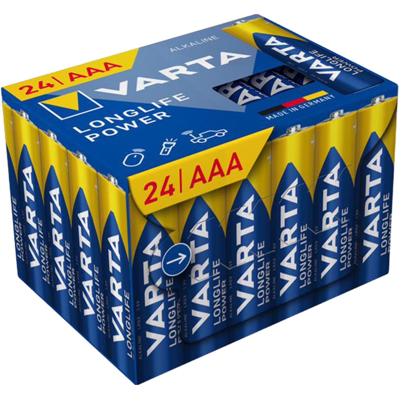 VARTA Varta AAA Micro Batterien 1.5V Alkaline: Longlife & 10J lagerbar Batterie, (1,5V V, 24 St), für Fernbedienungen, Lampen, Spielzeuge, Radios und vieles mehr