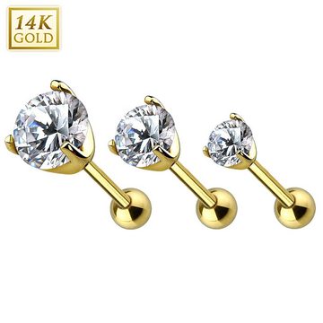 Taffstyle Piercing-Set Echt 585 Gold Tragus Helix Daith klaren Kristall, Piercing Stecker Knorpel Glitzer Cartilage Ohrpiercing Barbell Stab