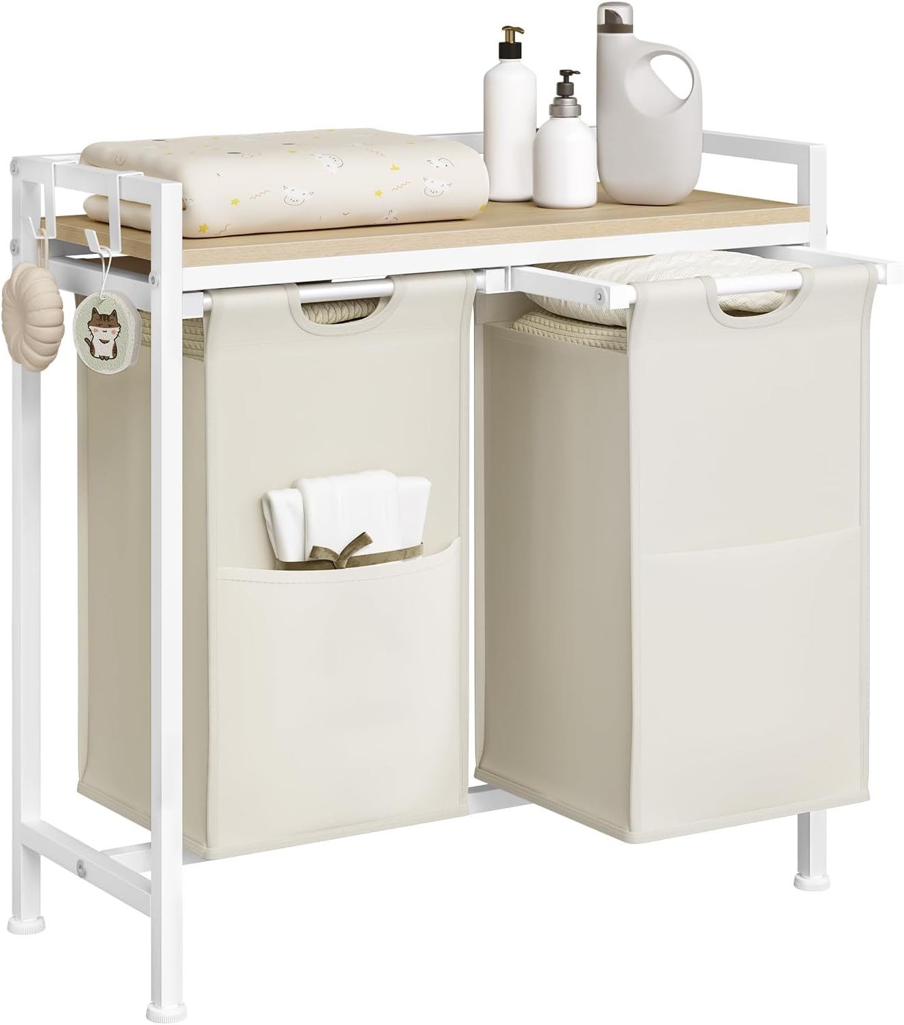 Woltu Wäschekorb, mit Ablage, 2 Fächer, jedes 40 L, Wäschesammler ausziehba günstig online kaufen