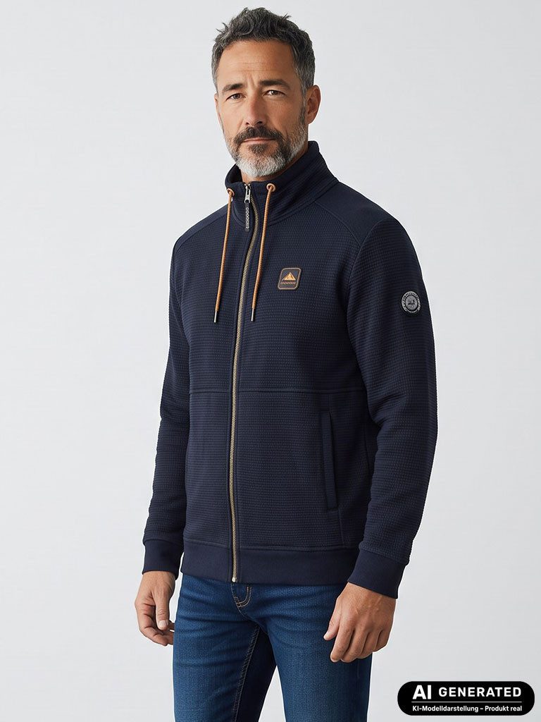 Coastguard Sweatjacke Herren Sweatjacke 62603 mit Waffelstruktur - Freizeitjacke Stehkragen Kragen mit Tunnelzug, Bündchen an Ärmel und Saum, Eingrifftaschen
