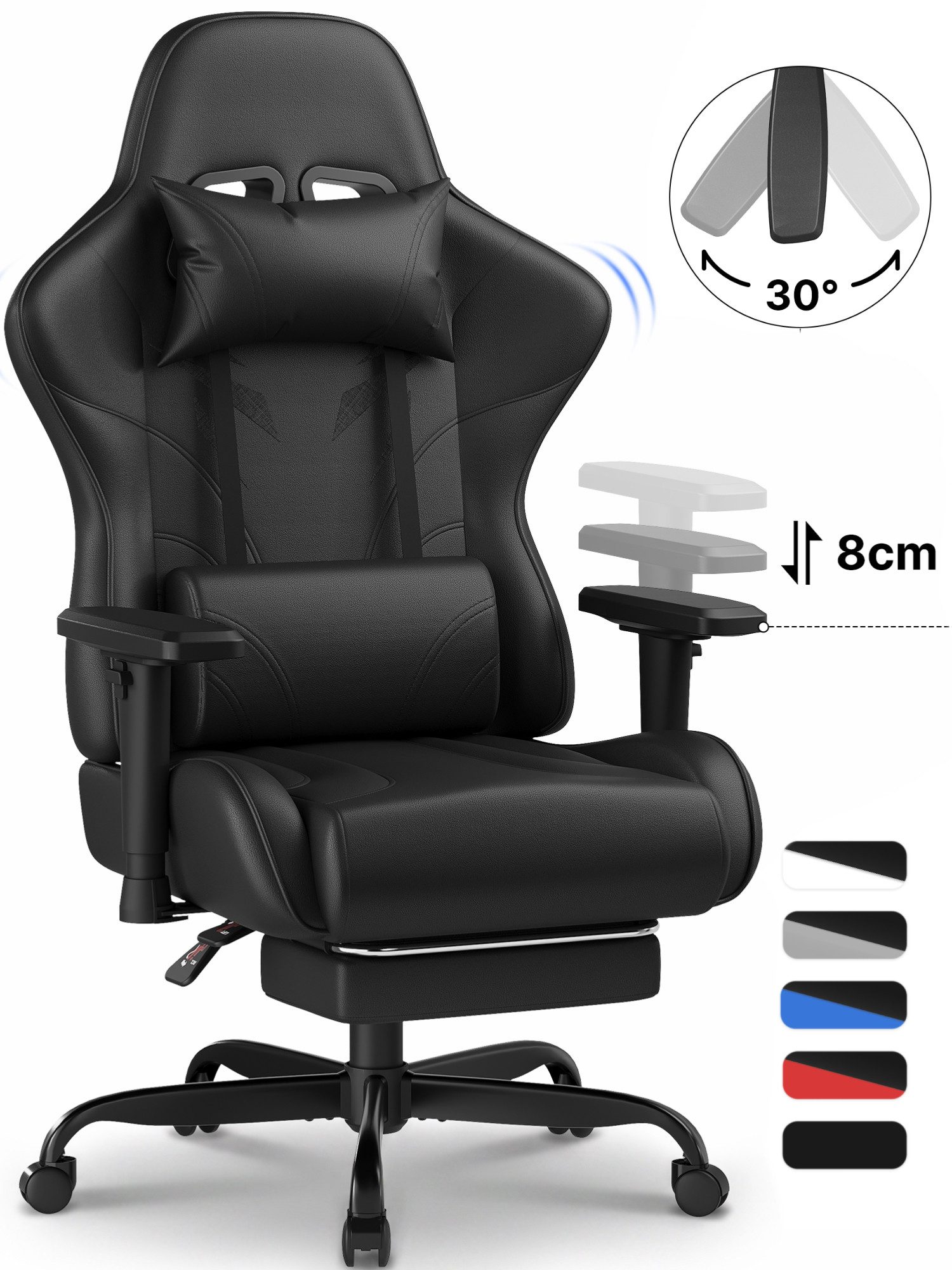 HOMALL Gaming-Stuhl Massage Gaming Stuhl mit Fußstütze 90-135° Rückenlehne einstellbar (Bürostuhl Ergonomisch,Verstellbarem Lenden- & Kopfkissen,mit Fußstütze), Ergonomischer Bürostuhl,Kopfstütze und Lendenstütze