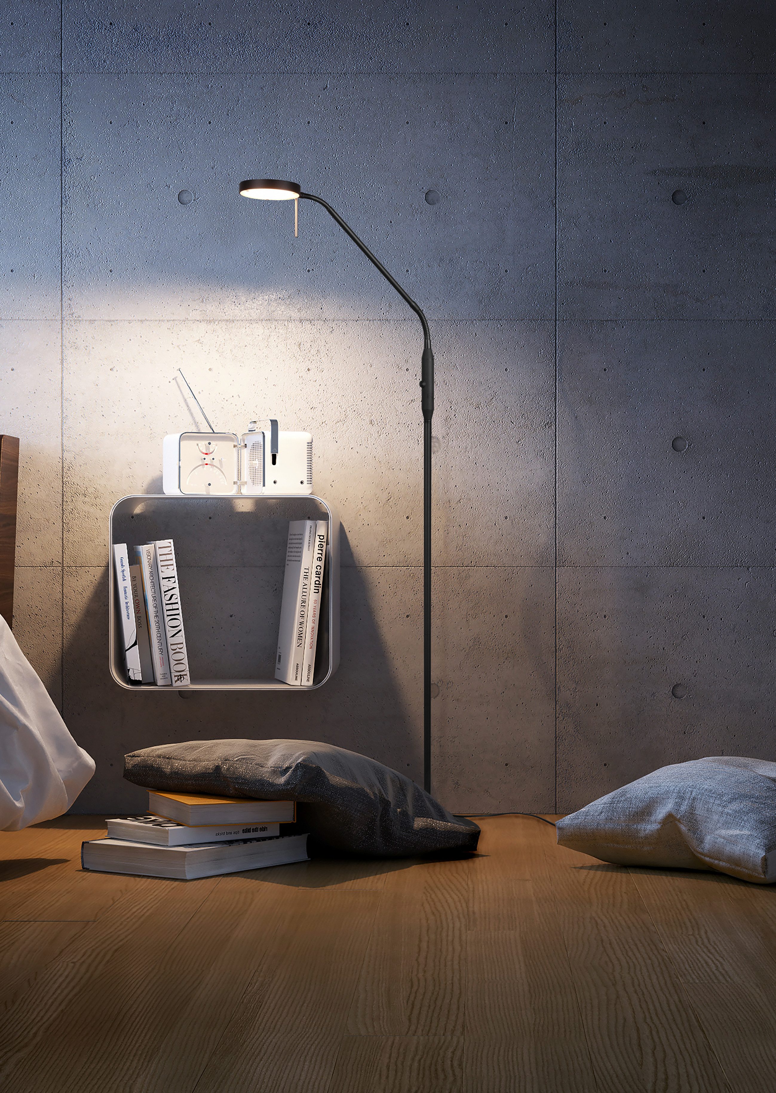 TRIO Leuchten LED Stehlampe MONZA, Stehleuchte mit Sensordimmer Lichtfarbe einstellbar 2300-4000K, Dimmfunktion, Memoryfunktion, LED fest integriert, Farbwechsler, warmweiß - kaltweiß, Leuchtenkopf flexibel verstellbar Memoryfunktion Höhe 145-160 cm
