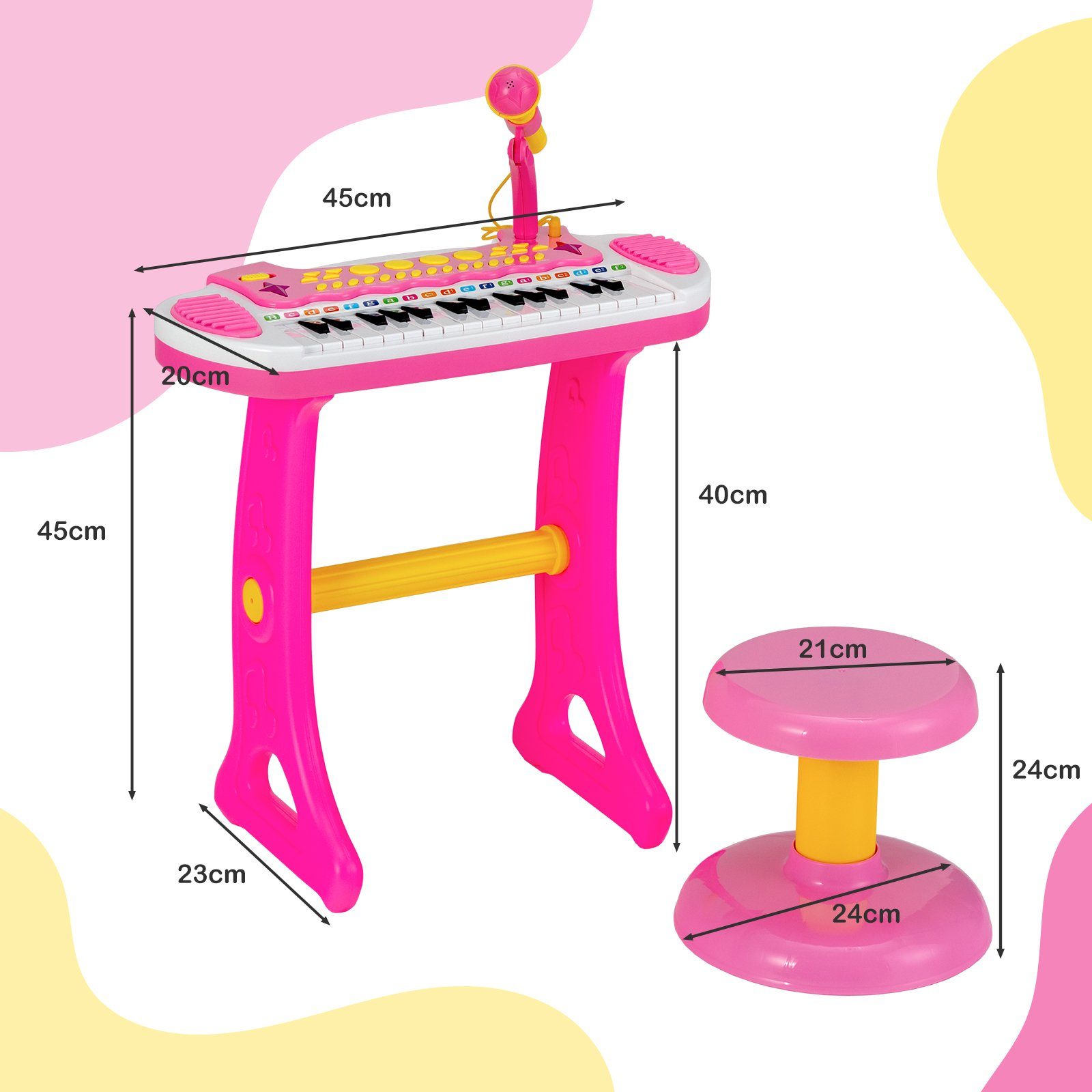 COSTWAY Spielzeug-Musikinstrument 31 Tasten Kinder Keyboard, mit Mikrofon & Hocker