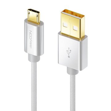 deleyCON deleyCON Micro USB Kabel 2m Nylon + Metallstecker - Silber Smartphone-Kabel