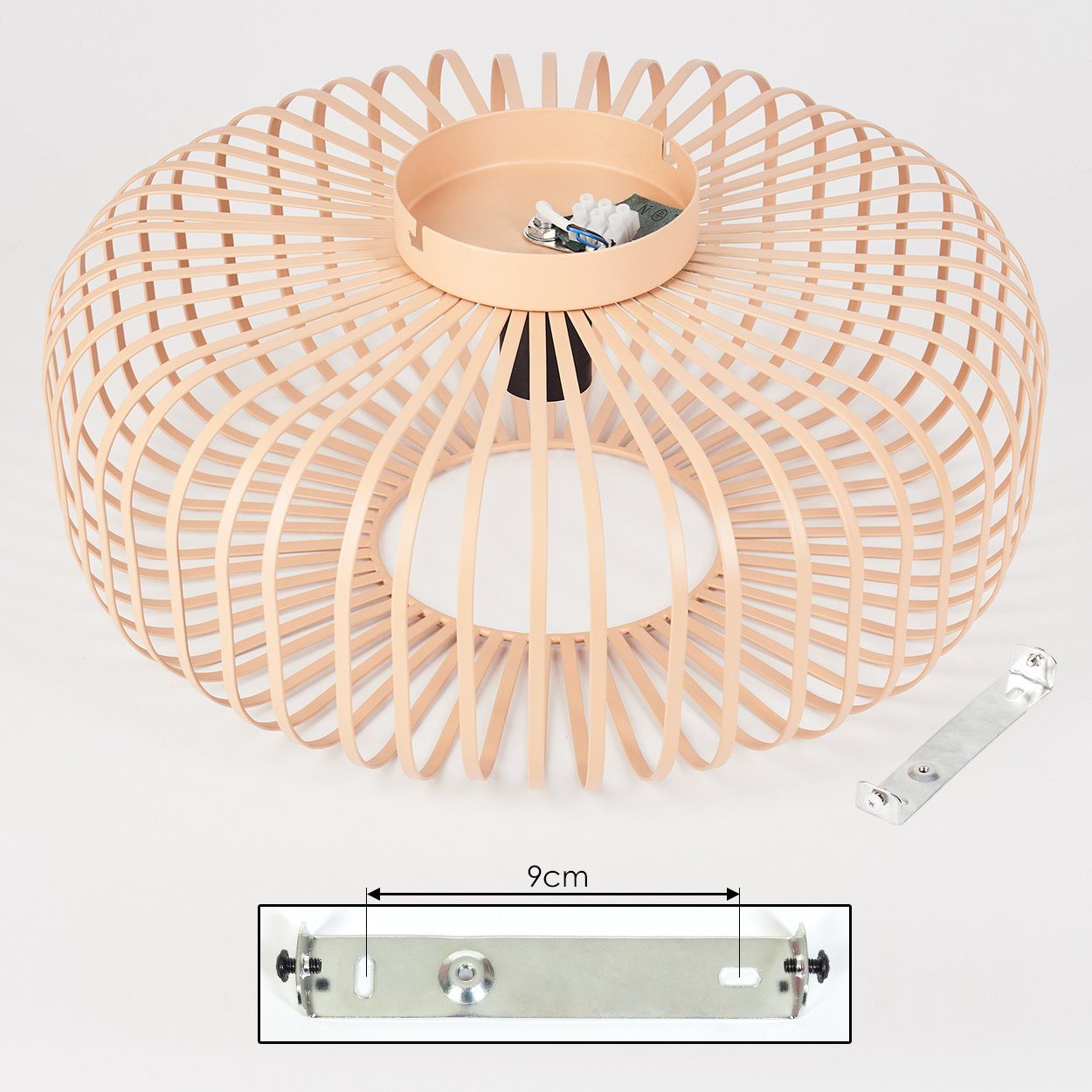 hofstein Deckenleuchte runde Deckenlampe aus Metall in Schwarz/Hellbraun/Beige, ohne Leuchtmittel, Lichteffekt durch Gitter-Optik, Ø40cm, E27. ohne Leuchtmittel – Bild 5 von 5