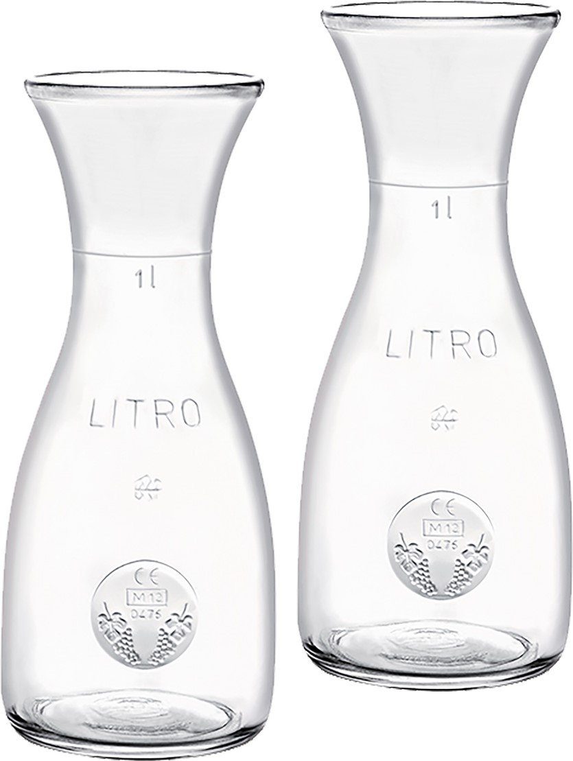 Emilja Karaffe Wasser/ Wein/Saftkaraffe Glaskaraffe Misura 1,0L geeicht - 2 Stück, (2 Stück)