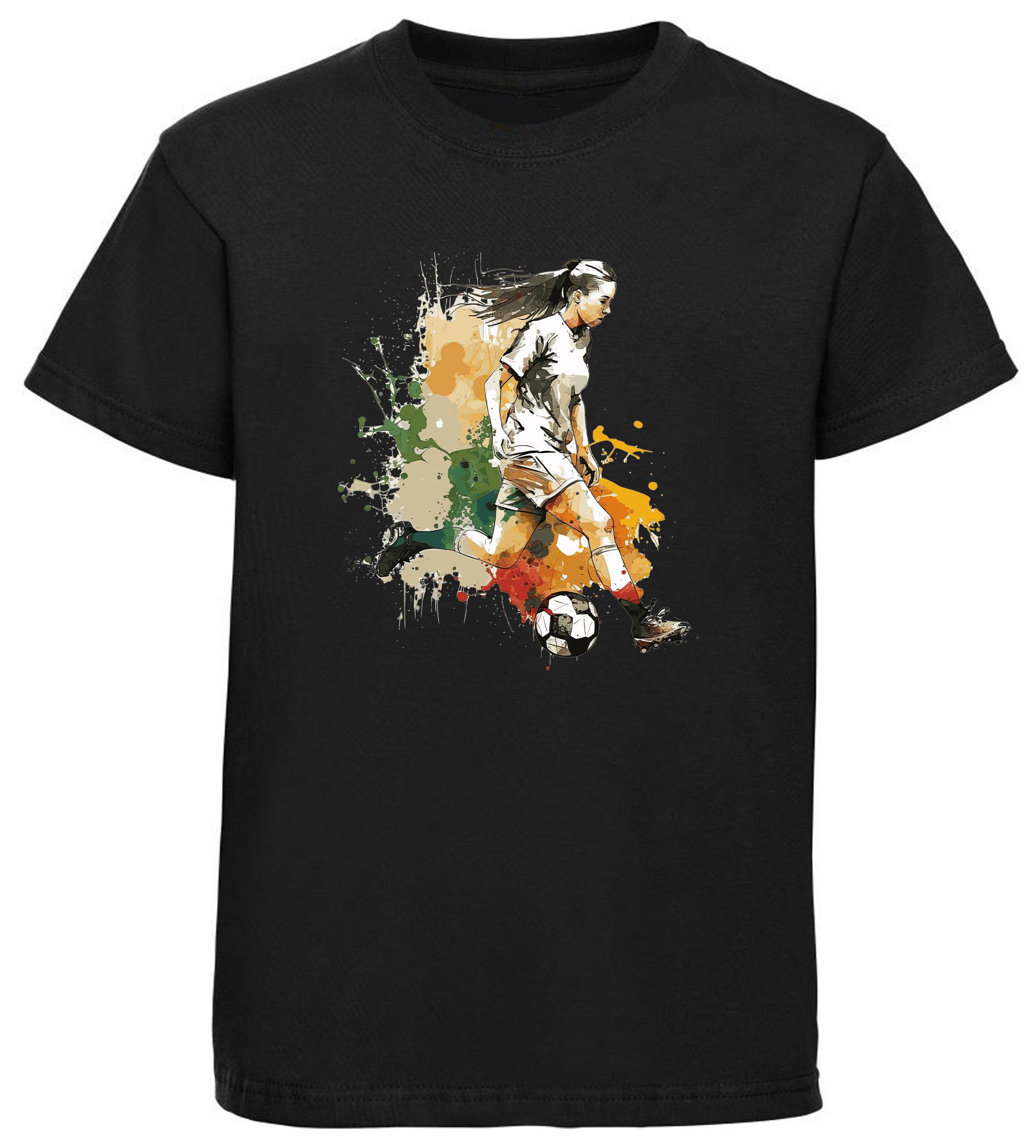 T-Shirt Kinder Fussball Print Shirt - Fussballerin in Ölfarben