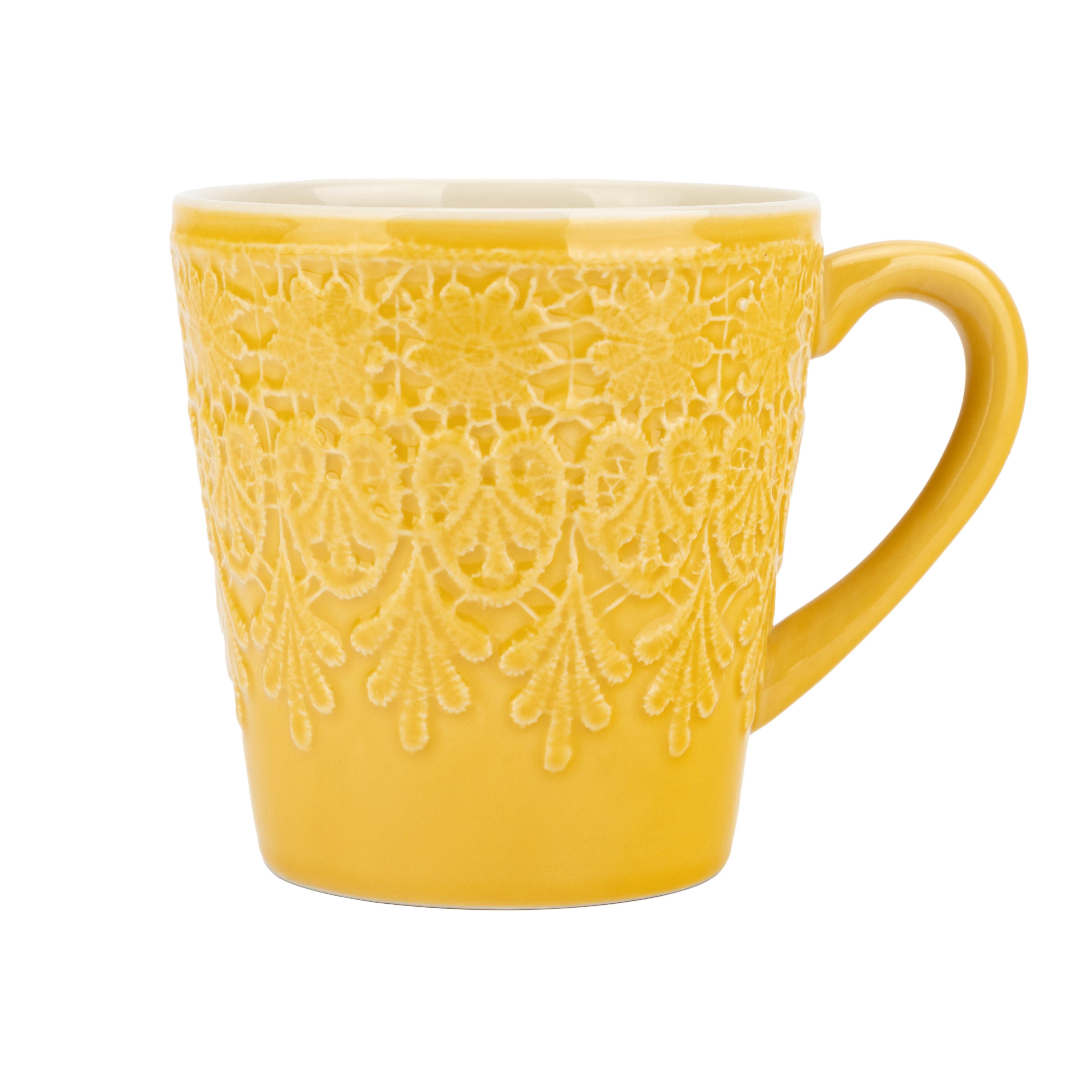 El Puente Becher Großer Kaffeebecher "Bloom" aus Keramik in Gelb, Handmade, Keramik, Fair Trade