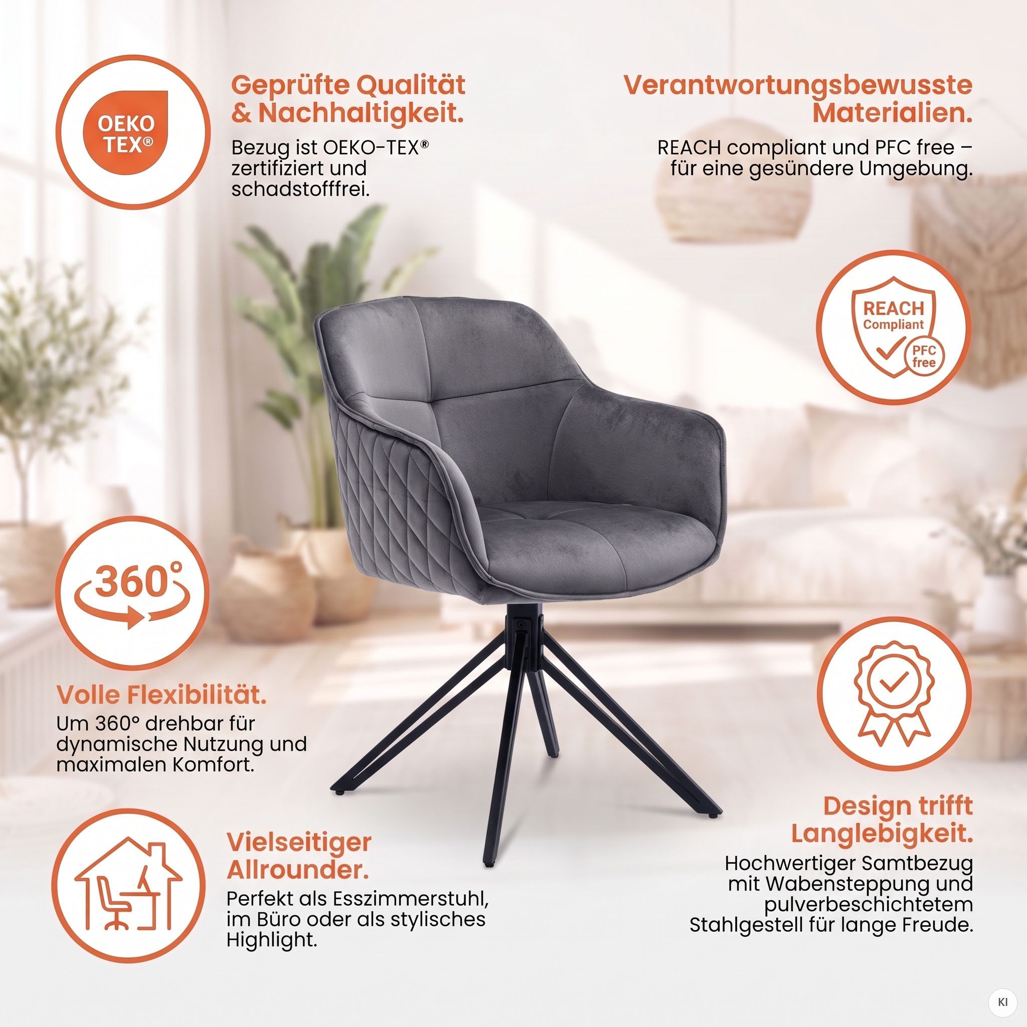 SalesFever Armlehnstuhl Stilvoller Esszimmerstuhl, mit 360° Drehfunktion – Bild 3 von 5