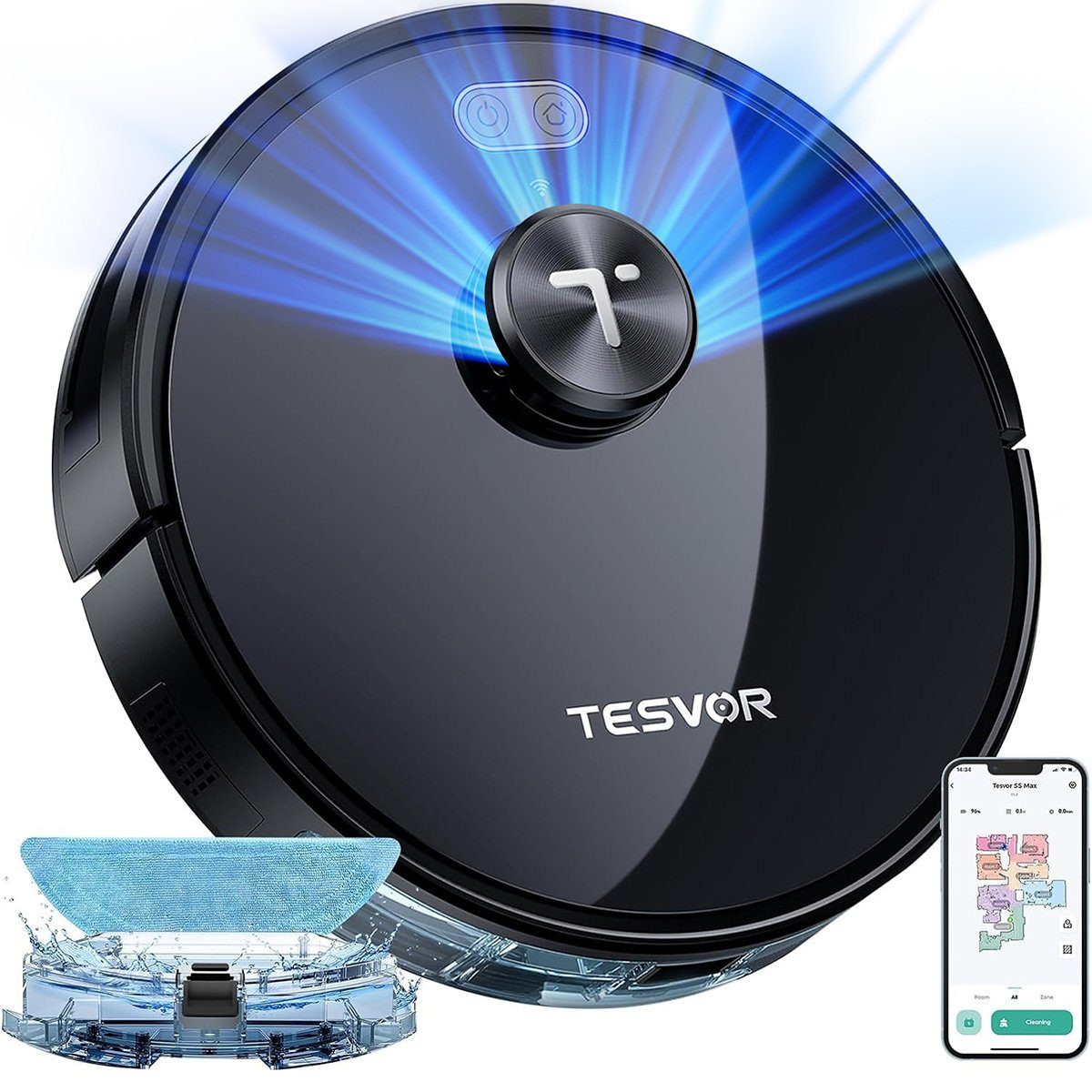 Tesvor Saugroboter S5 Staubsauger Roboter Wischfunktion 3000Pa 180Min Lasernavigation