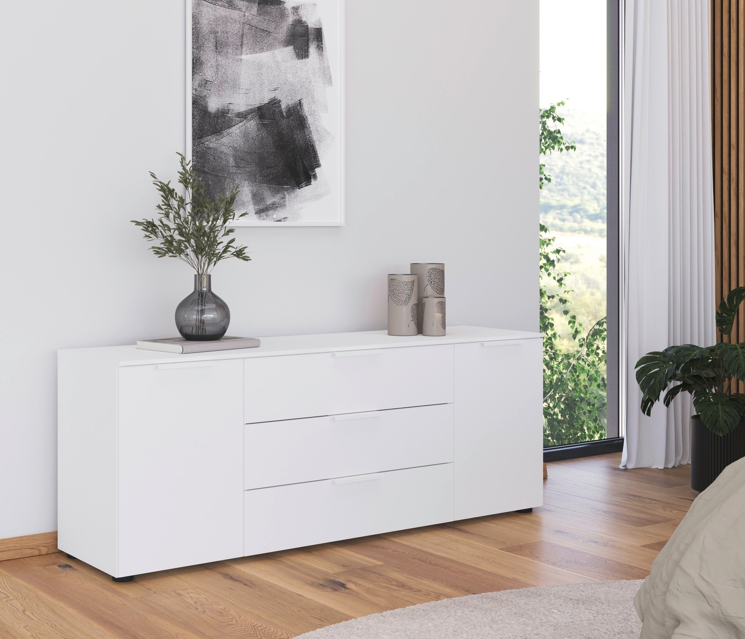 rauch Schubkastenkommode Kommode Türkommode Sideboard Kombikommode FLIPP (Breite 160 cm mit 2 Einlegeböden), 2-türig mit 3 Schubladen und Soft-Close-Funktion