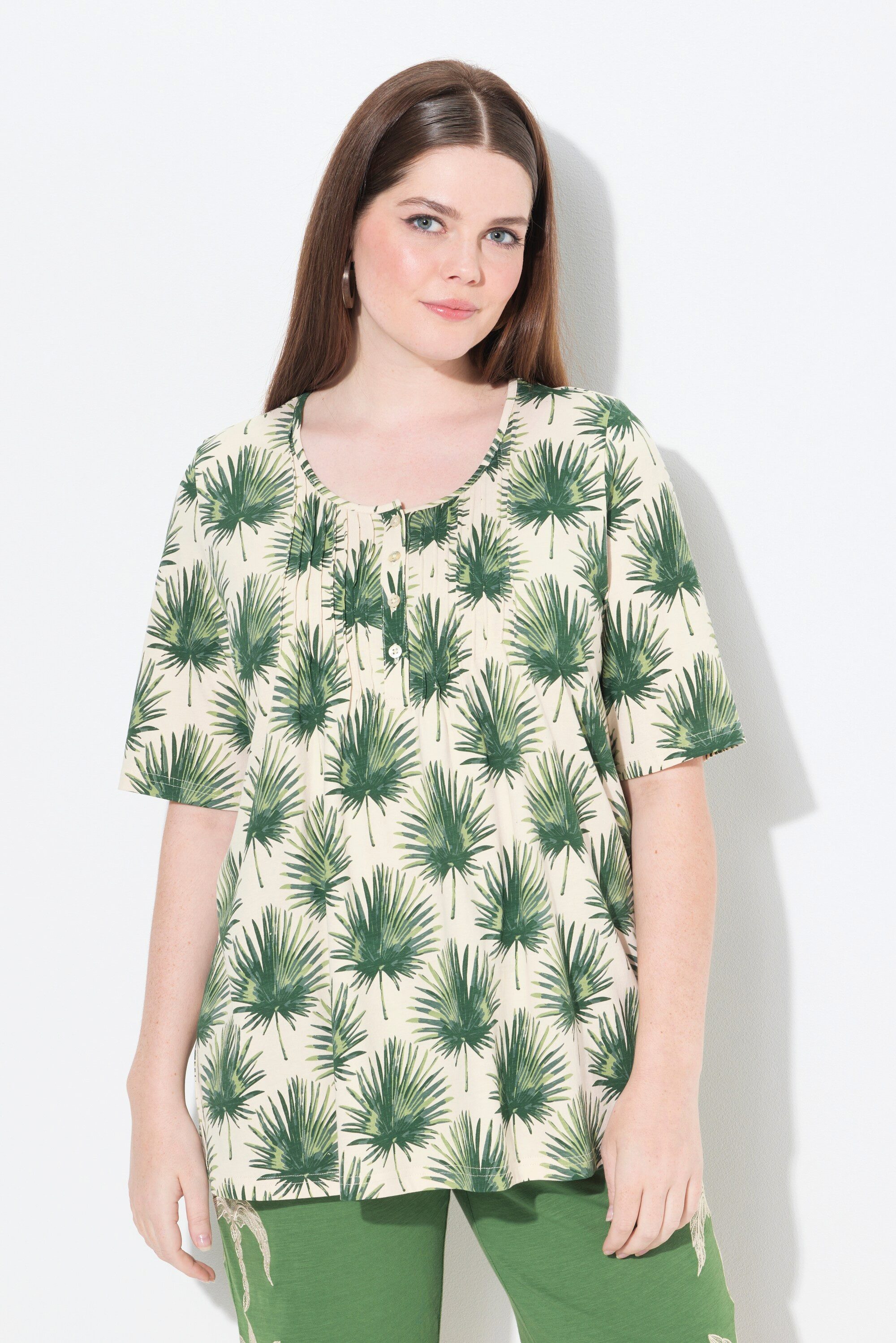 Ulla Popken T-Shirt T-Shirt Palmen A-Linie günstig online kaufen