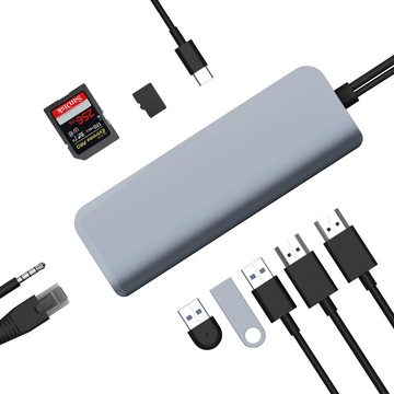 Hyper VIPER 10-in-2 USB-C Hub Adapter zu 2x HDMI, 3,5-mm-Klinke, 3x USB Typ A, MicroSD-Card, RJ-45 (Ethernet), SD-Card, USB Typ C