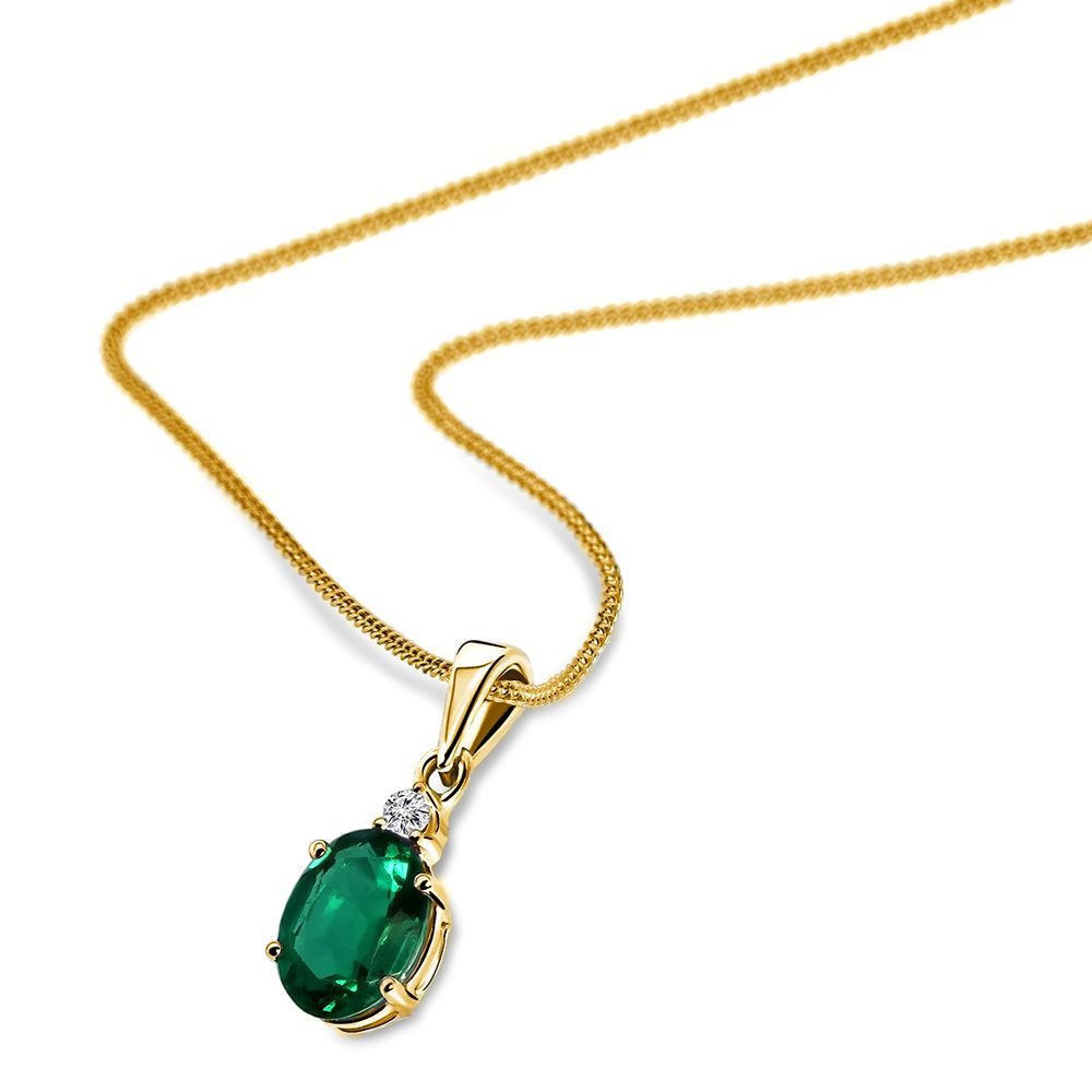 Miore Kette mit Anhänger für Damen 9K Gelbgold mit Smaragd, Saphir oder Rubin & 0,01 ct Diamant, Halskette in Echtgold 45cm Länge
