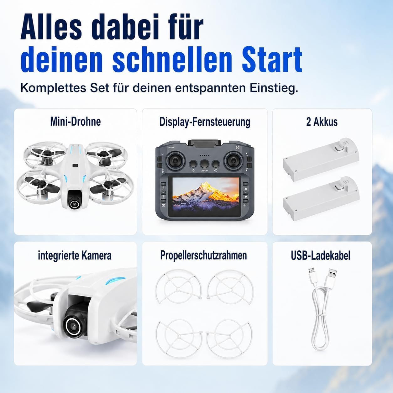 Goldstern-Tech RC-Quadrocopter (Mini Drohne mit Kamera 1080p Full HD, WiFi FPV, 5,6 Zoll Display Fernsteuerung), Optical Flow, Auto Return, 2 Akkus, bis 100 m Reichweite