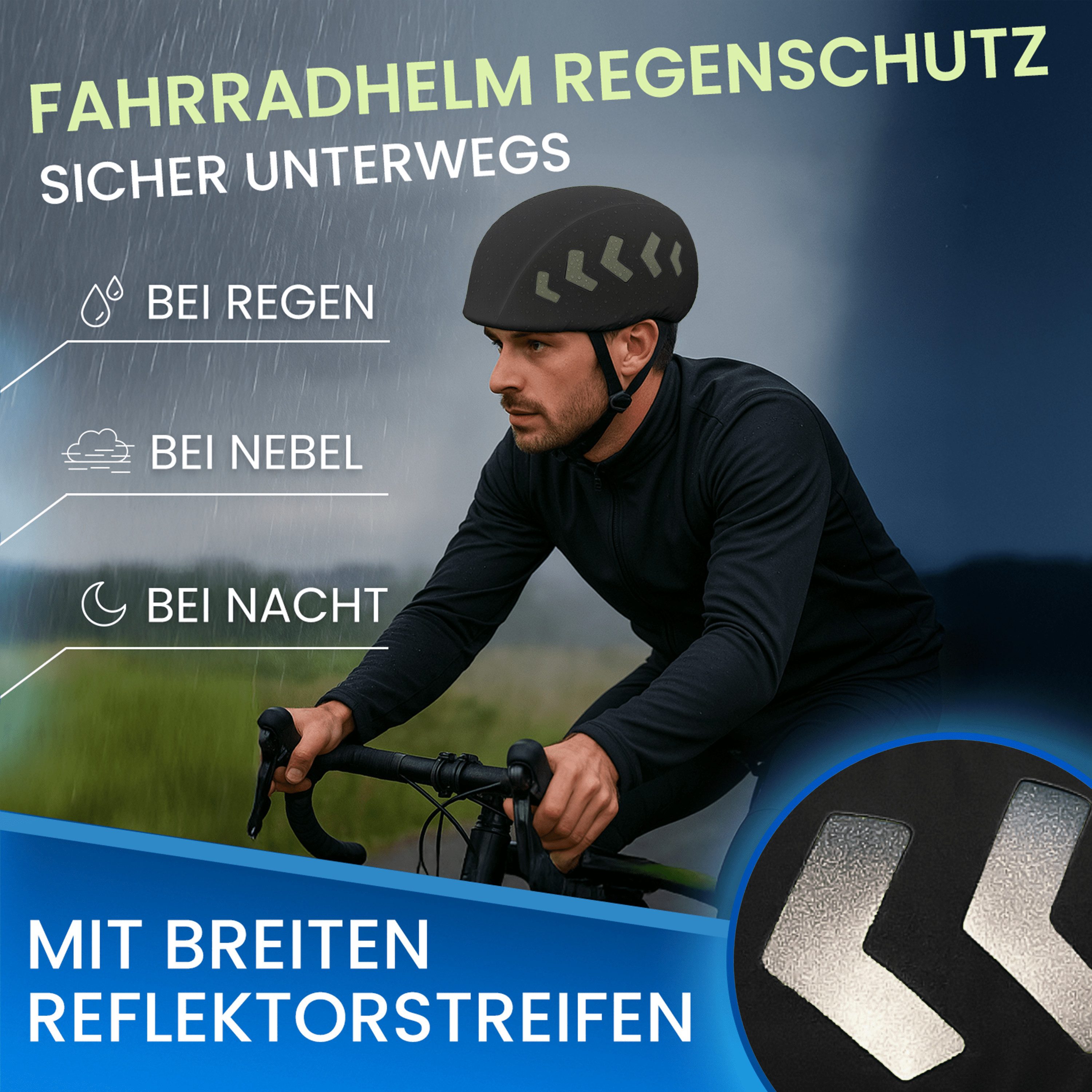 FLEXEO Fahrradhelmüberzug Regenschutz, Helmüberzug Helm Regenschutz reflektierend wasserabweisend schwarz