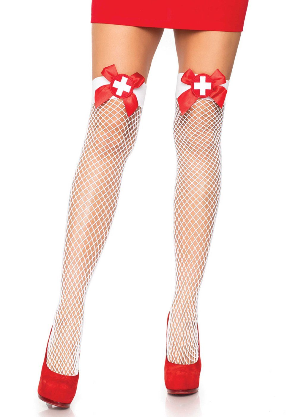 Leg Avenue Halterlose Strümpfe Netz-Strümpfe mit Kreuz (1-Paar) Krankenschwester