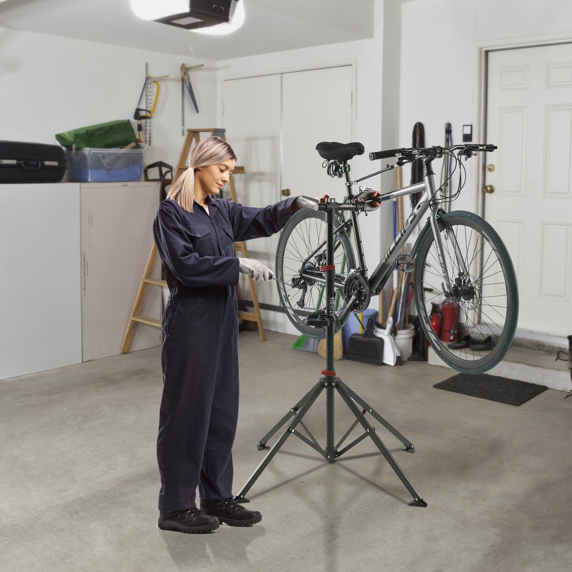 Arebos Fahrrad-Montageständer E-Bike ständer mit Tragetasche, 360° rotierbar, Belastbarkeit 30 kg, Höhe: 112,5-188,5 cm