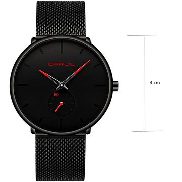 GelldG Quarzuhr Herren Uhren Ultra Dünne Schwarze Minimalistische Quarz Edelstahl, (Set, mit Armband)