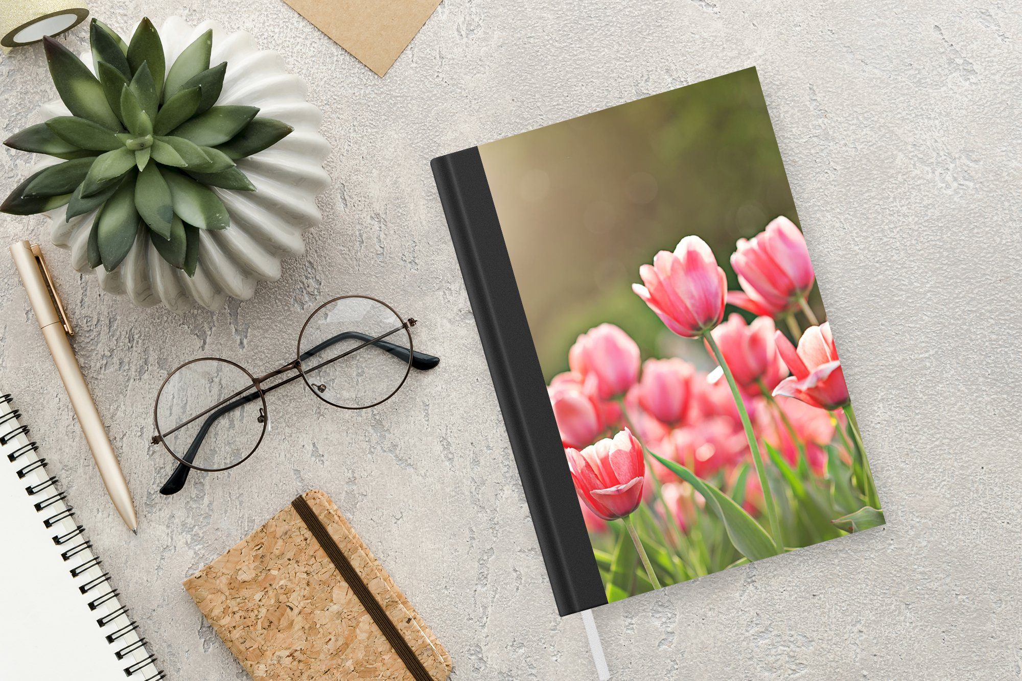 Sonne Frühling, Journal, A5, MuchoWow Merkzettel, Tagebuch, 98 Notizheft, Seiten, - Notizbuch - Haushaltsbuch Tulpen