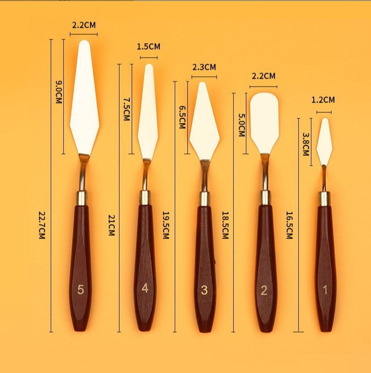König Design Malerspachtel Spachtelset Spachtel Künstler Set (Packung, 5-St., Stück) Spachtelmesser Ergonomischer Griff für präzise Maltechniken