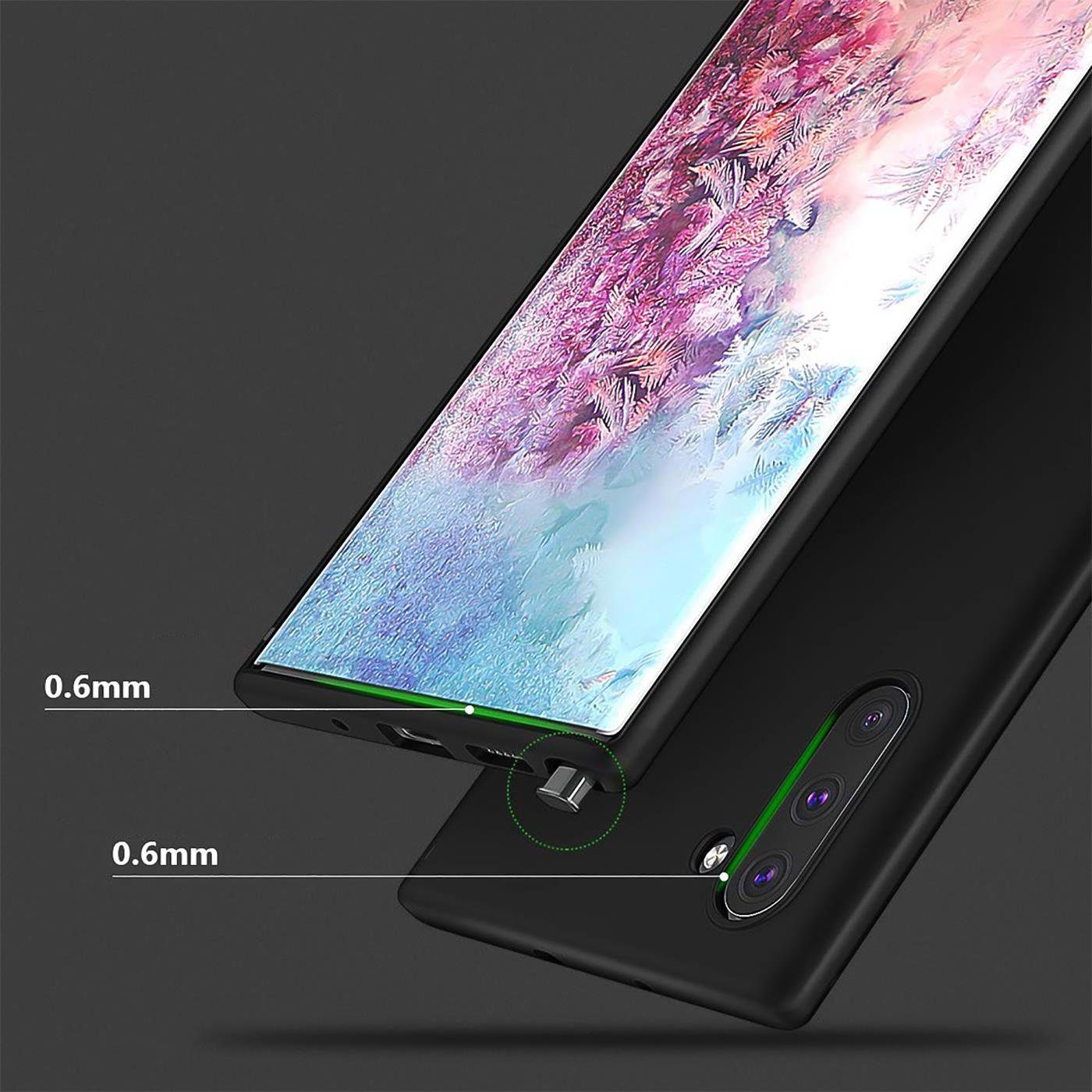 CoolGadget Handyhülle Handy Schutzhülle für Samsung Galaxy Note 10 matt schwarz 6,3 Zoll, Silikon TPU Hülle Schutz Tasche Cover schlicht Slim Case