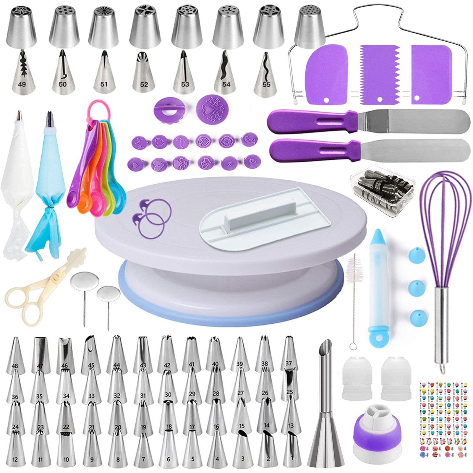 SURFOU Spritzbeutel Torten Zubehör Set 137-teiliges, Backzubehör, tortenplatte drehbar Für Torten-Dekoration und Zuckerguss.perfekt für Back-Einsteiger.