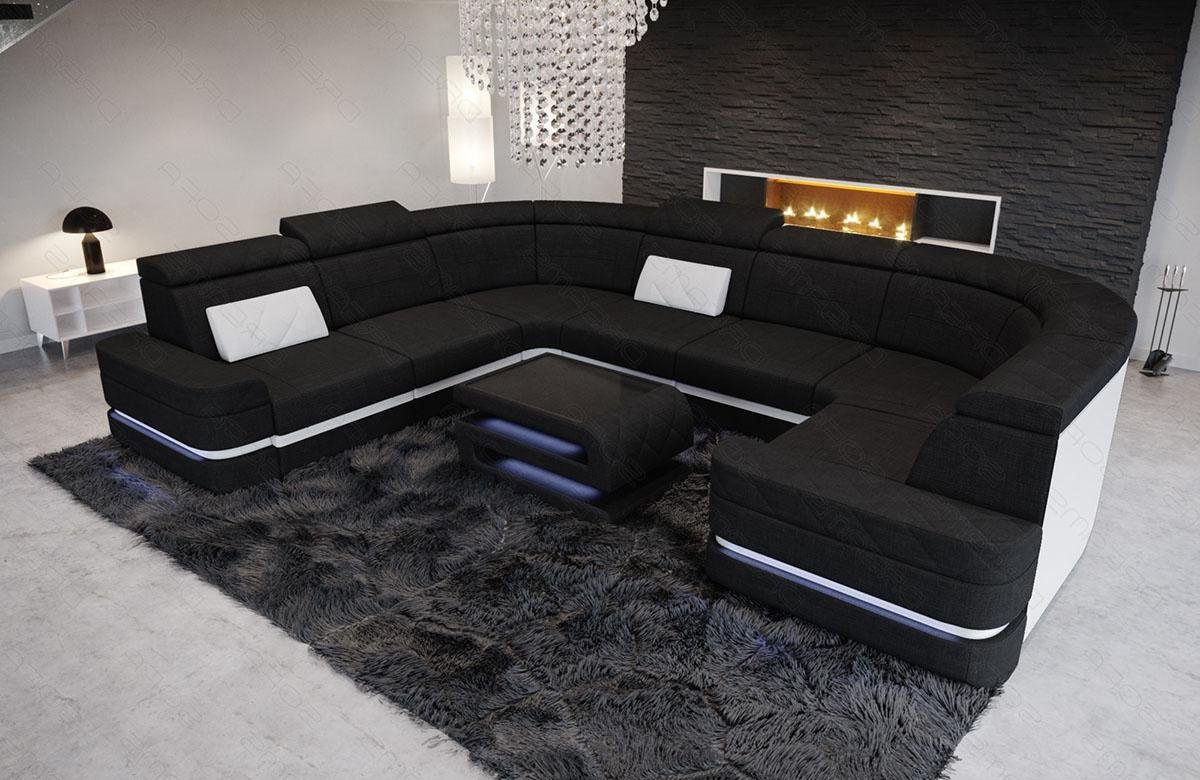 Sofa Dreams Wohnlandschaft Stoff Polstersofa Couch Positano U Form Stoffsofa, mit LED, Stauraum, Designersofa