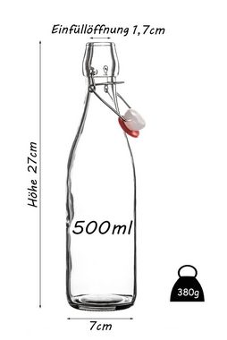 BigDean Isolierflasche Glasflasche 500ml Bügelverschluss Milchflasche Saftflasche ölflasche