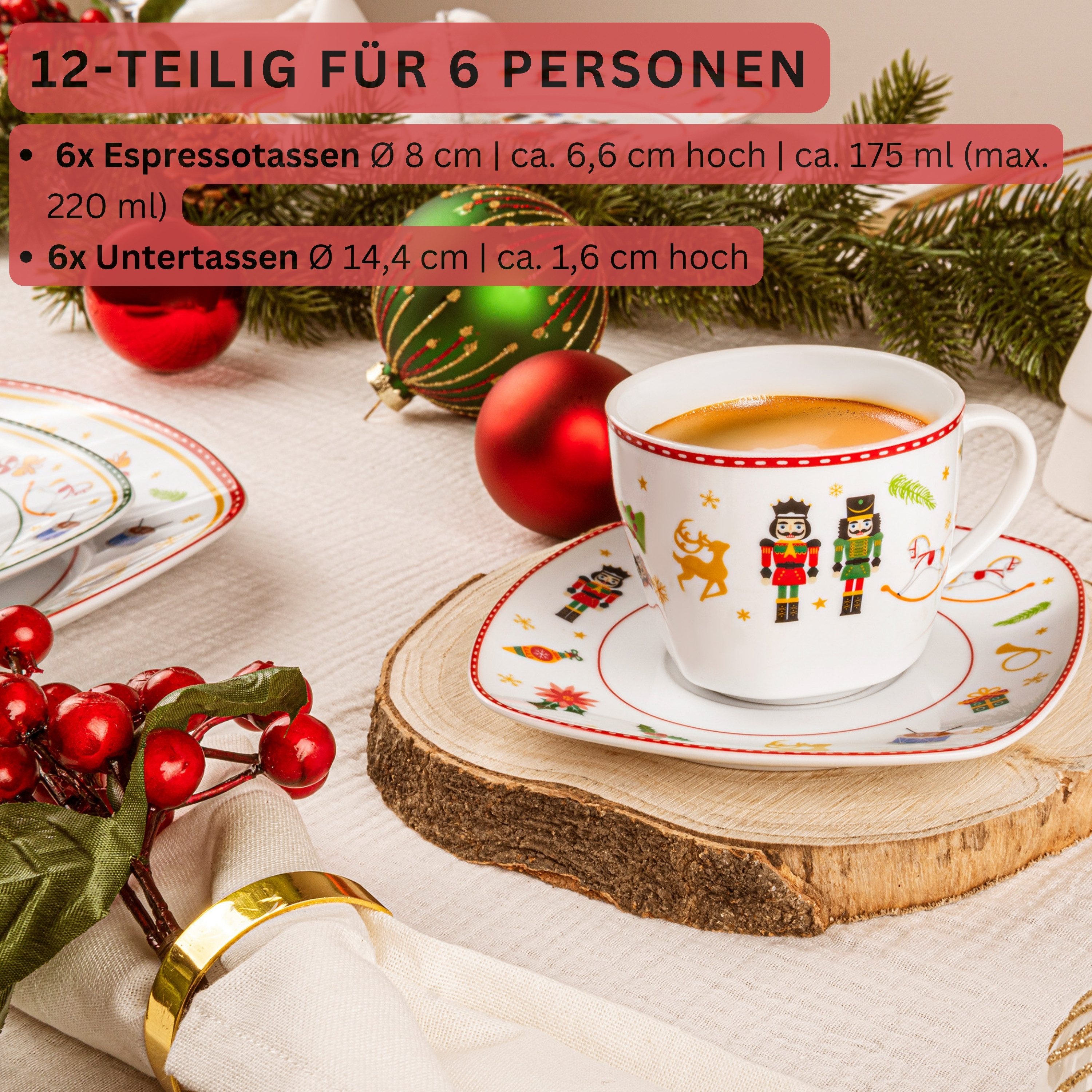 SÄNGER Tasse Bilgola, 12-tlg., Porzellan, Nussknacker, 12 tlg. Kaffeetassen Set, Erweiterbar, PREMIUM COLLECTION