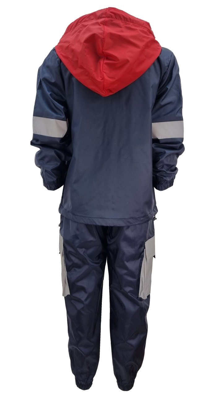 Regen- Blau/Rot Windjacke Matschanzug Regenkombination Regenanzug mit Kinder Boy und Fashion JF677 Kapuze Matschjacke