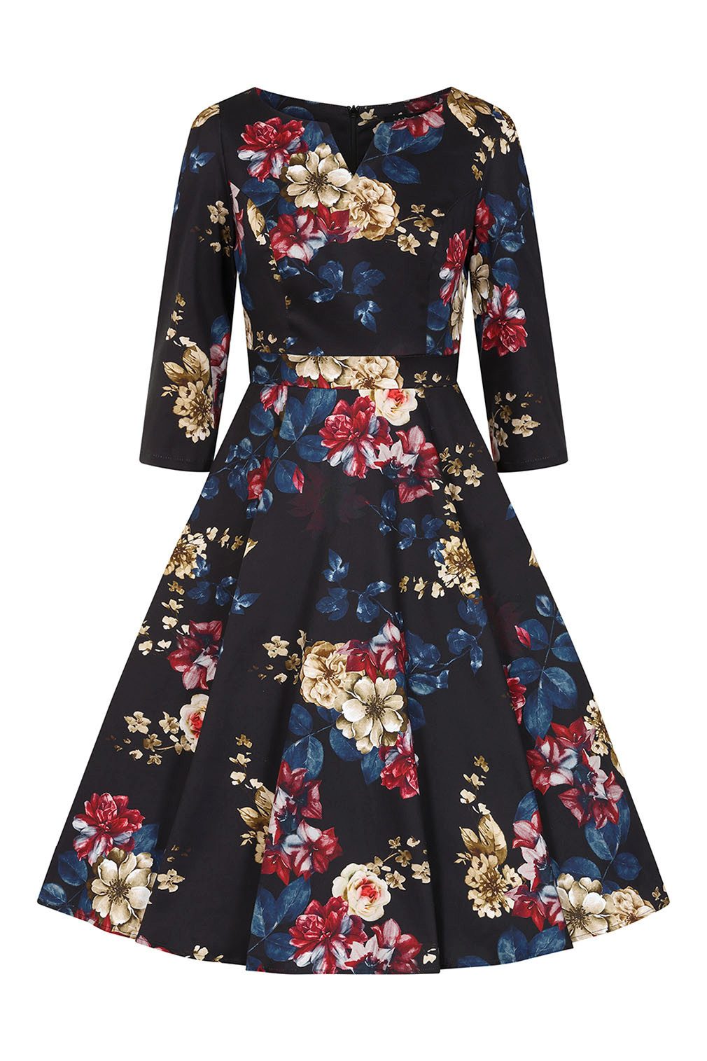 Hearts & Roses London A-Linien-Kleid Christina Floral Blumen Vintage Retro 50er-Jahre