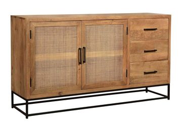 TPFLiving Sideboard Toronto - mit modernem Kufengestell (Türen mit angesagten Rattan-Einsätzen - natur, Gestell schwarz, Designer Sideboard - Anrichte Wohnzimmer - Kommode Wohnzimmer), Produktlinie: Canada - Breite: 150 cm, Höhe: 80 cm, Tiefe: 35 cm