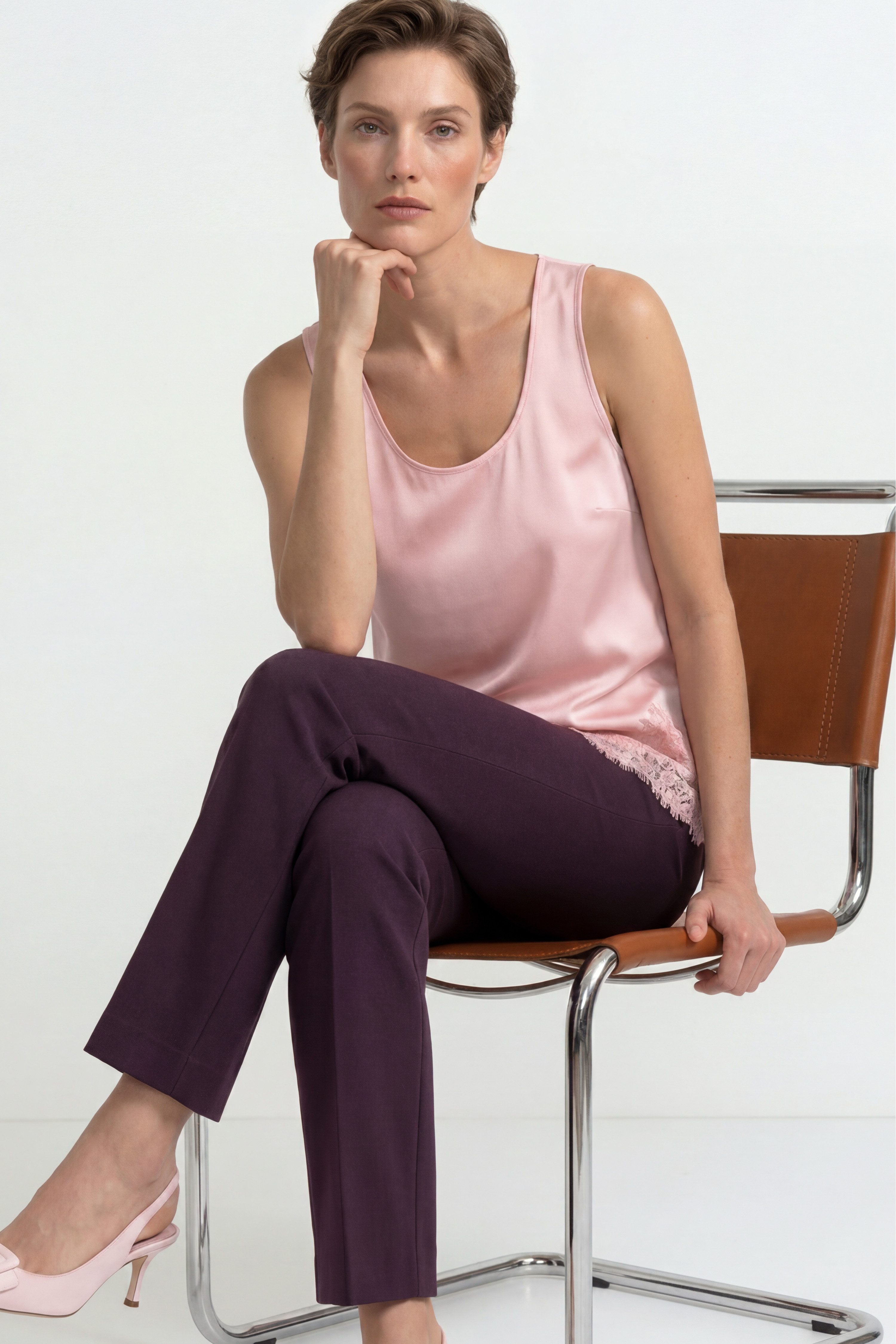 RICHROYAL Shirttop mit Spitzenbesatz am Saum, edle Satin-Optik – Bild 3 von 4