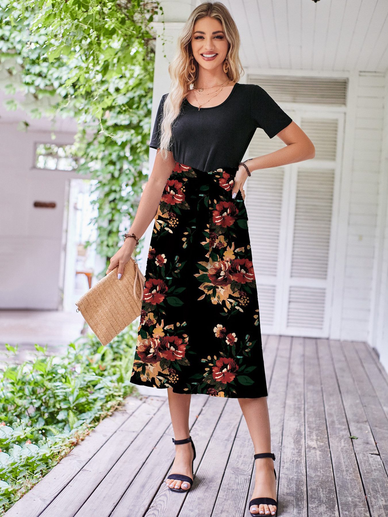 Dirndl Damen Röcke Sommer Floral Gedruckt Elegant Lässiger