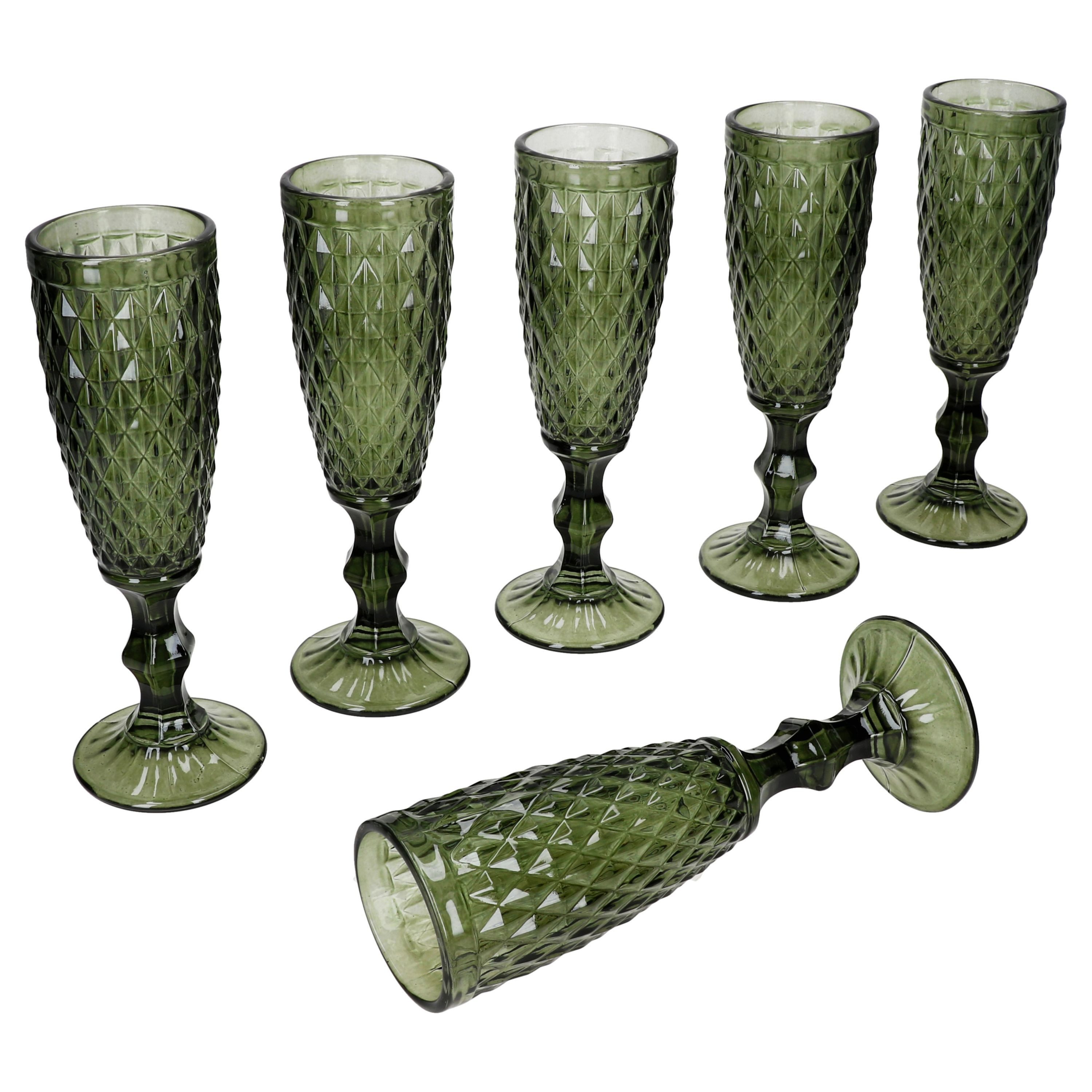 MamboCat Sektglas 6x Diamond Sektglas 150ml grün Relief Sektflöte Prosecco Champagner, Glas