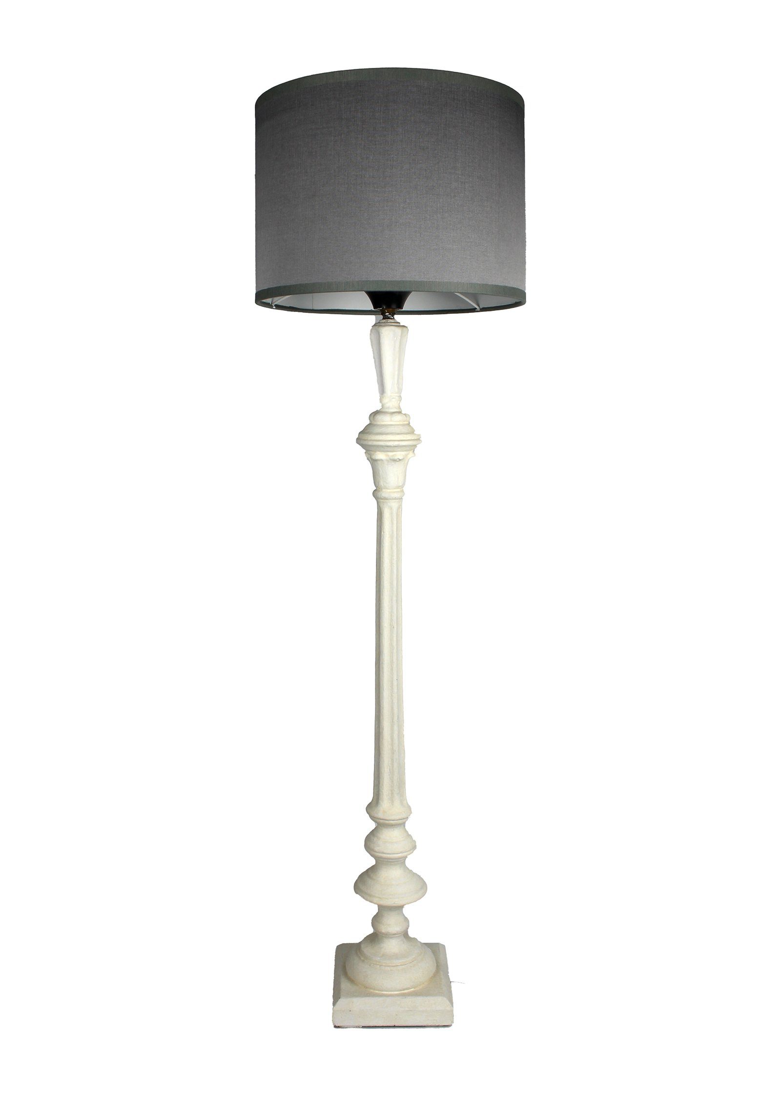 Signature Home weiß Holz ohne in Italien warmweiß, schmal Tischlampe grau handgefertigt lackiert Lampenschirm, mit Tischleuchte Leuchtmittel, Collection gedrechselt 