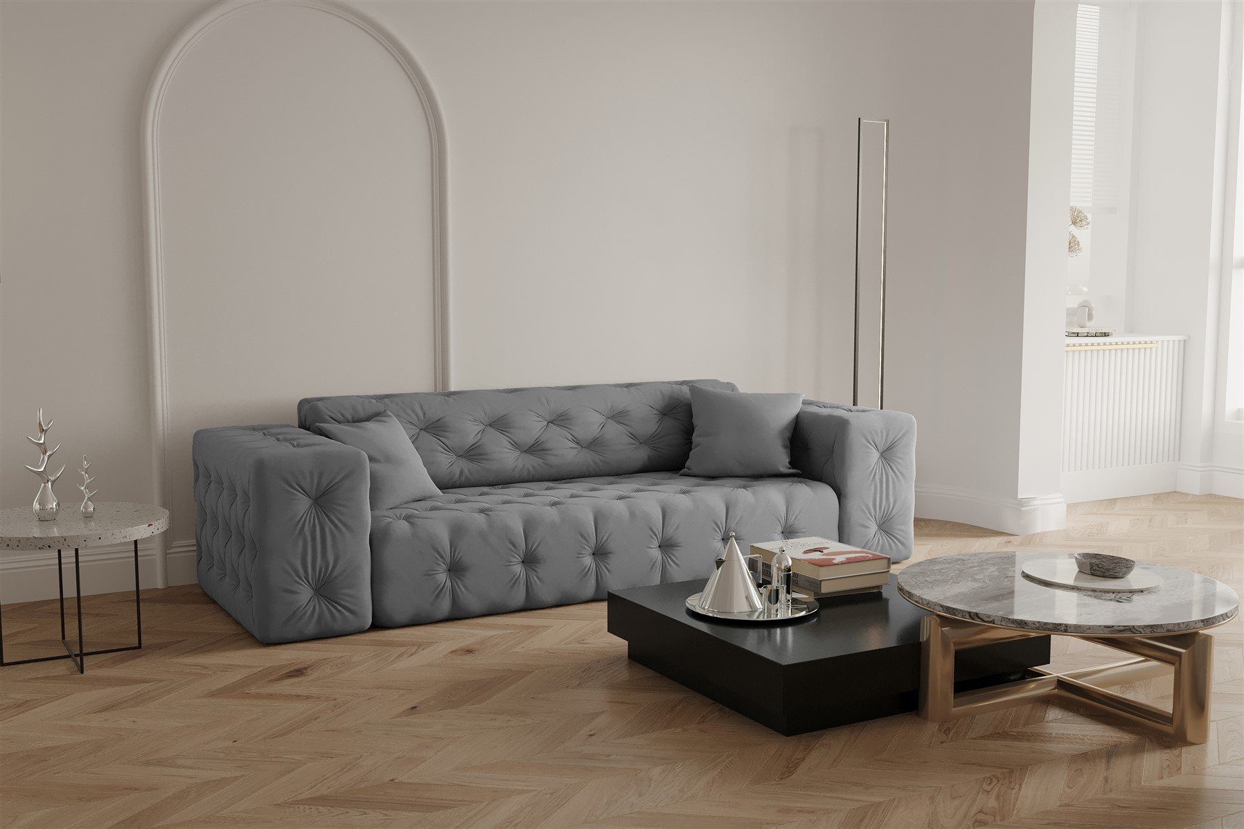 Fun Möbel Sofa Sofa Designersofa CHANTAL 3-Sitzer in Stoff Opera Velvet Grau