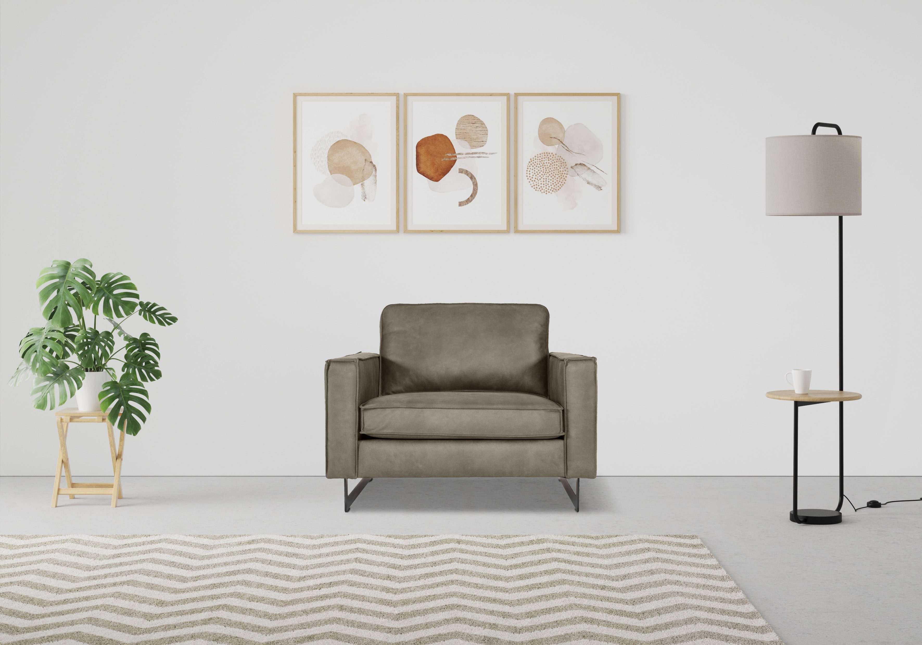 Home affaire Loveseat Pinto 105 cm, Cord, Chenille, Lederoptik, mit Keder, Metallfüßen und auch in Cord Bezug erhältlich