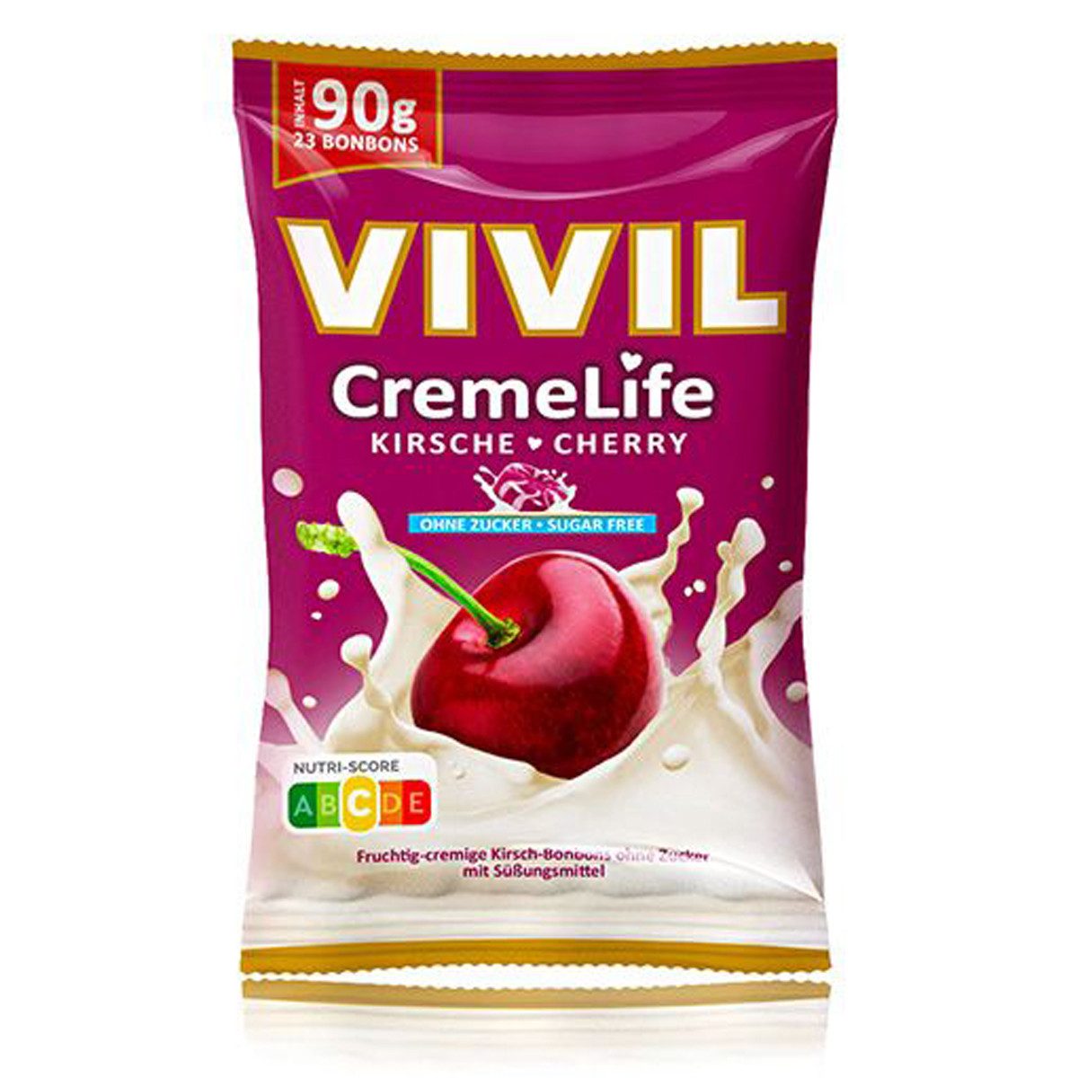 VIVIL Süßigkeit, Vivil Creme Life Kirsche fruchtige Bonbons zuckerfrei 90g 5er Pack