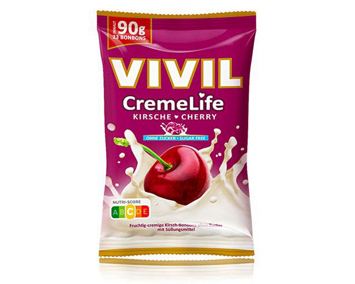 VIVIL Süßigkeit, Vivil Creme Life Kirsche fruchtige Lutschbonbons zuckerfrei 90g